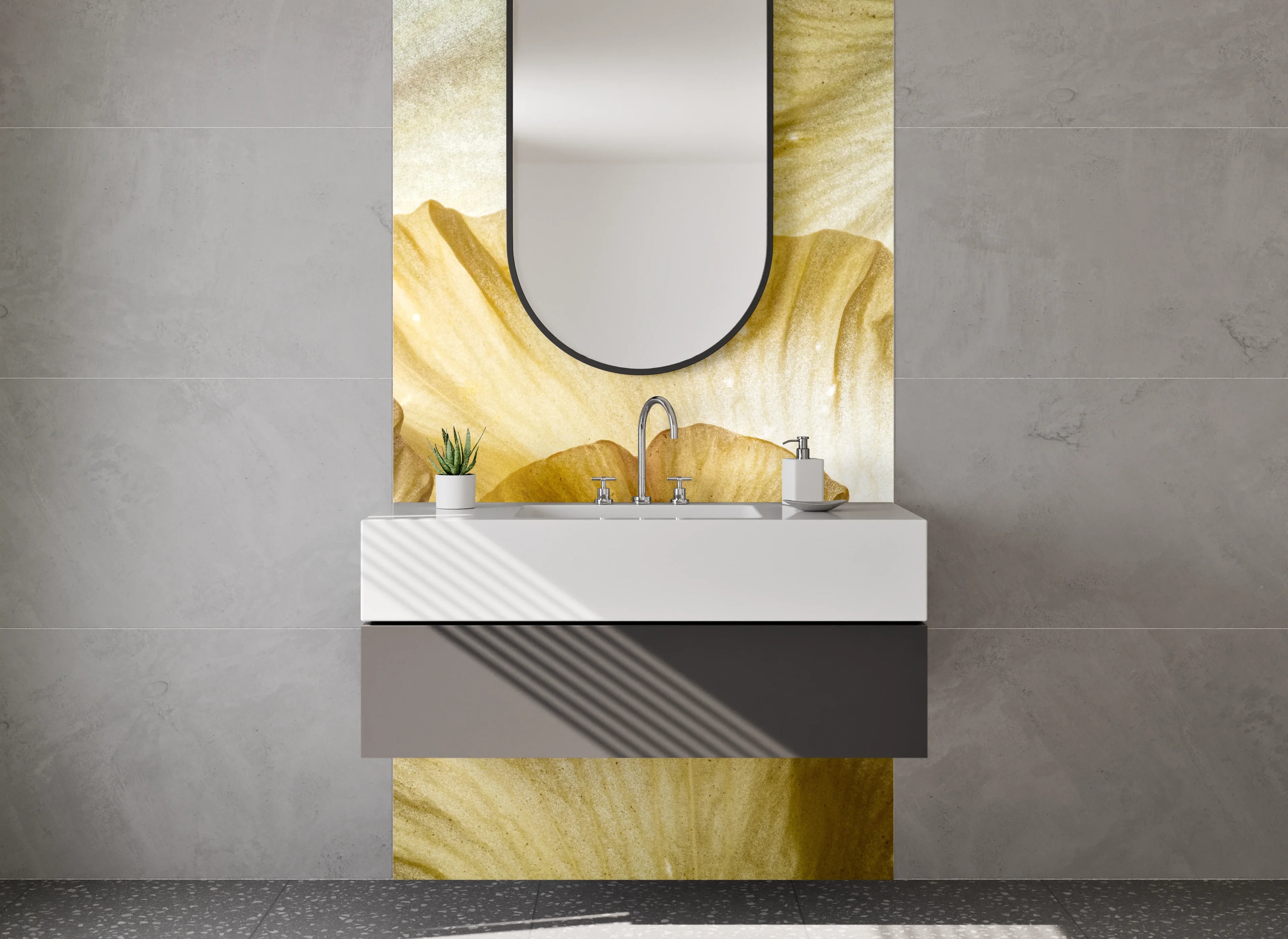 Waschbecken-Rückwand - Makro Blütenblatt Struktur Beige Weiß