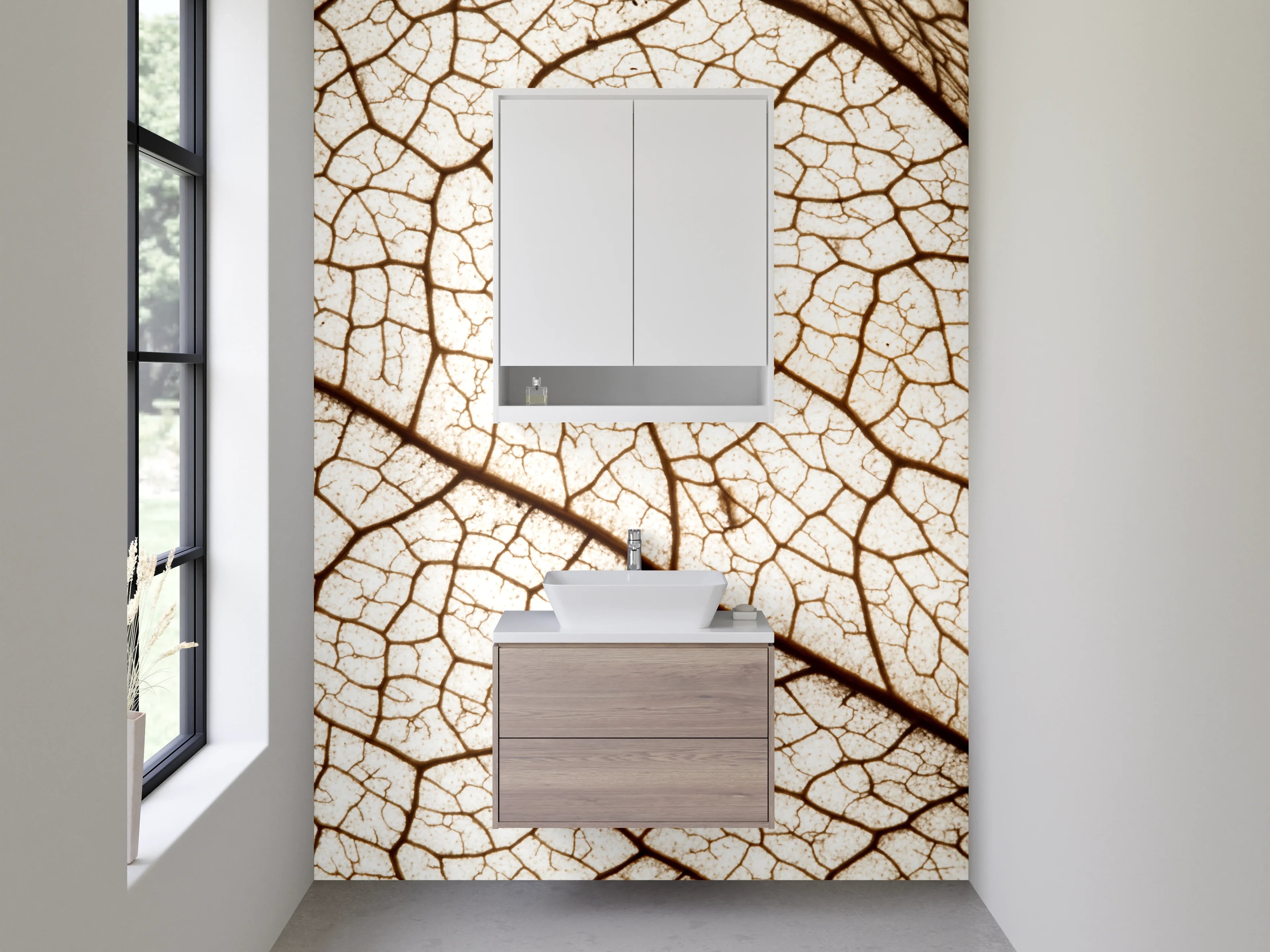 Waschbecken-Rückwand - Makroaufnahme Blatt-Struktur Braun Beige