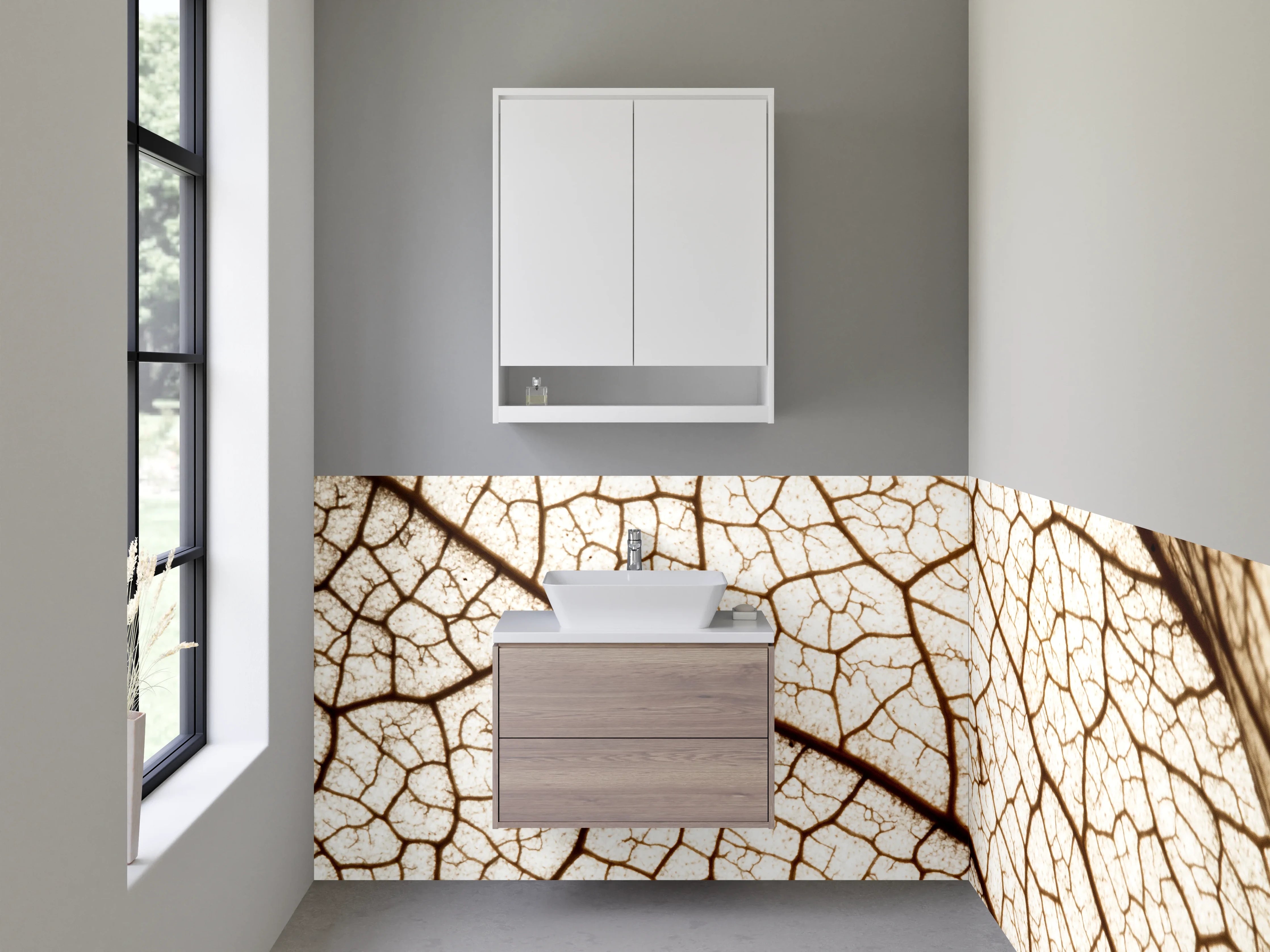 Waschbecken-Rückwand - Makroaufnahme Blatt-Struktur Braun Beige