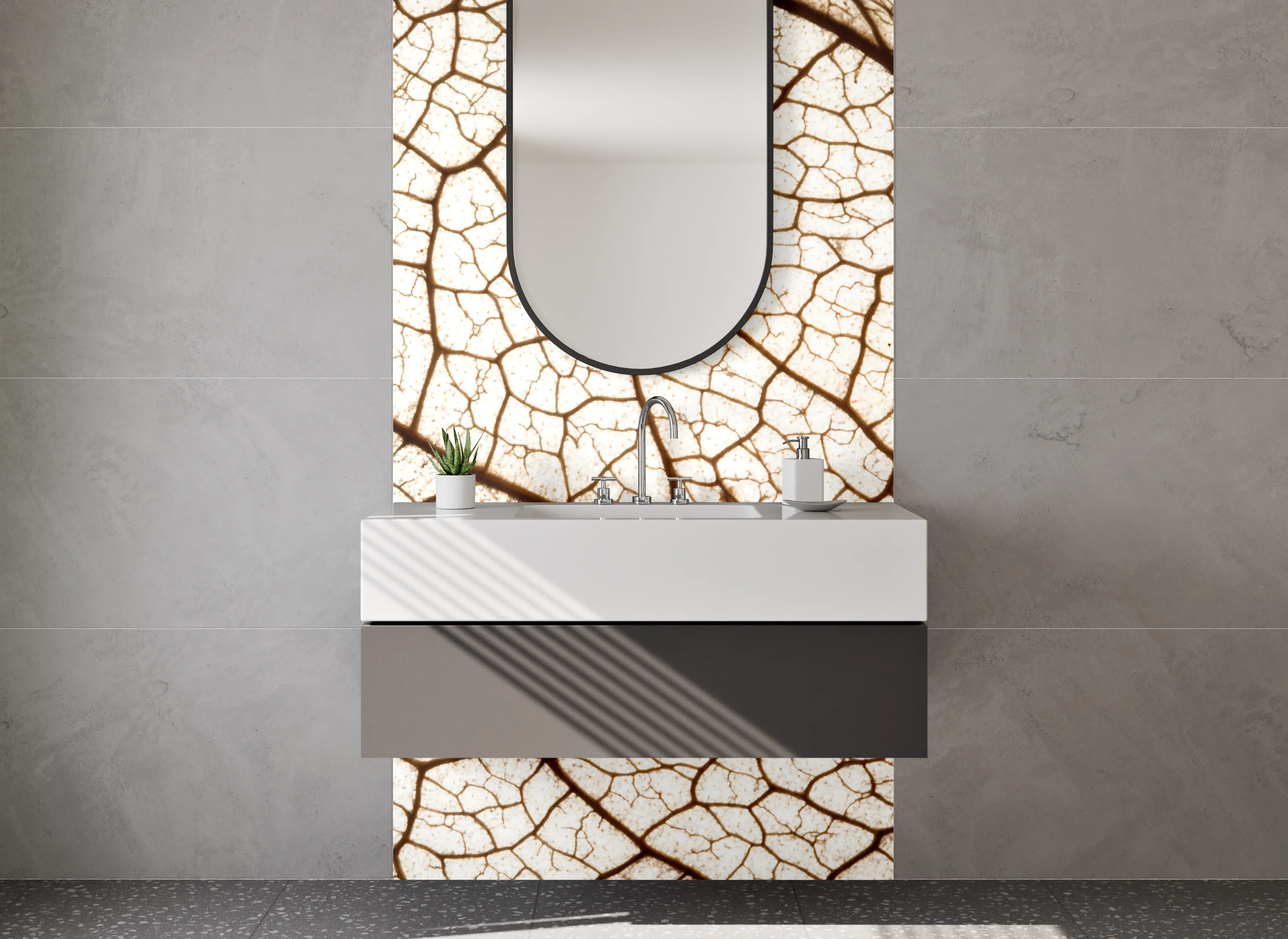 Waschbecken-Rückwand - Makroaufnahme Blatt-Struktur Braun Beige