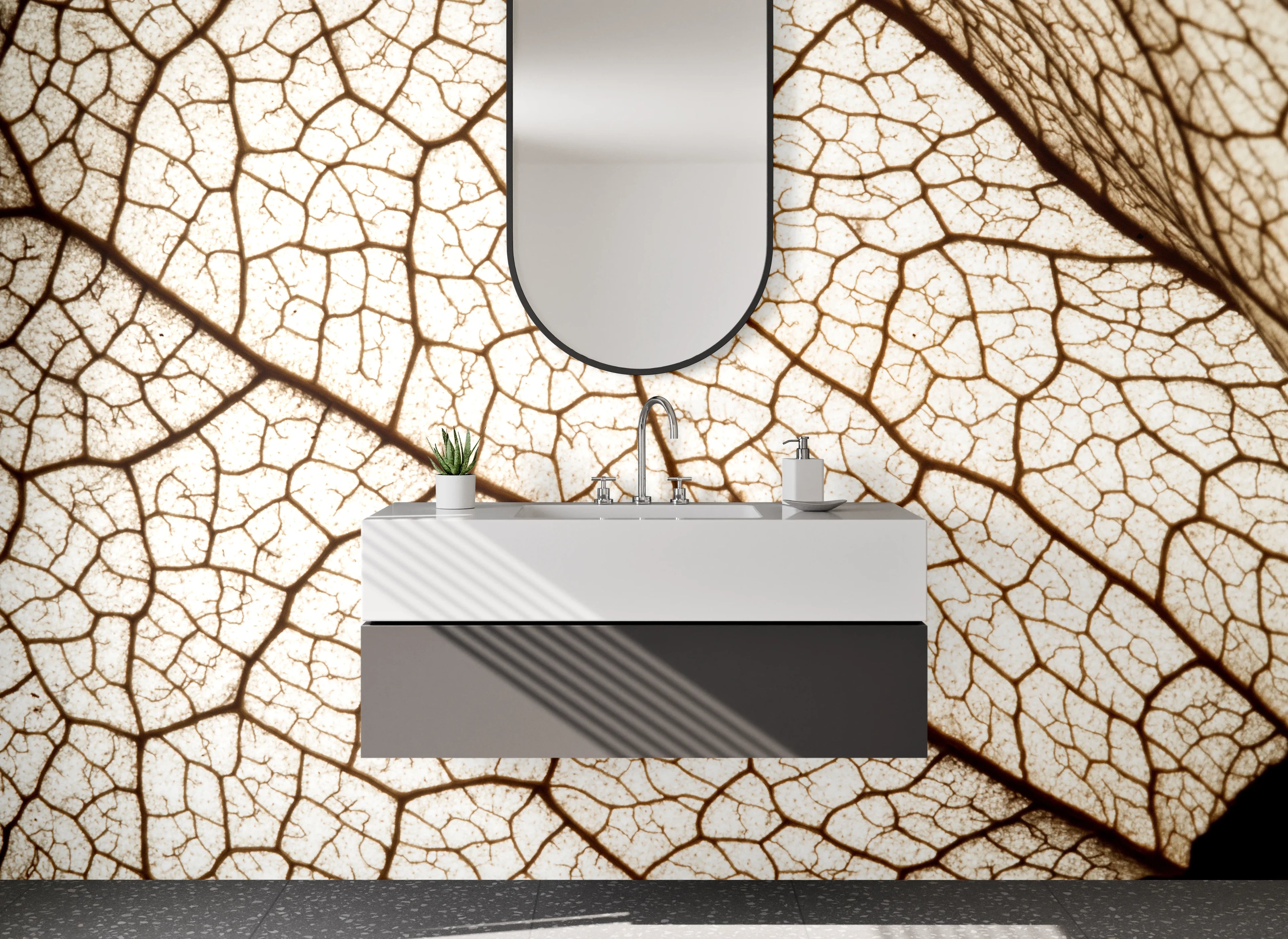 Waschbecken-Rückwand - Makroaufnahme Blatt-Struktur Braun Beige
