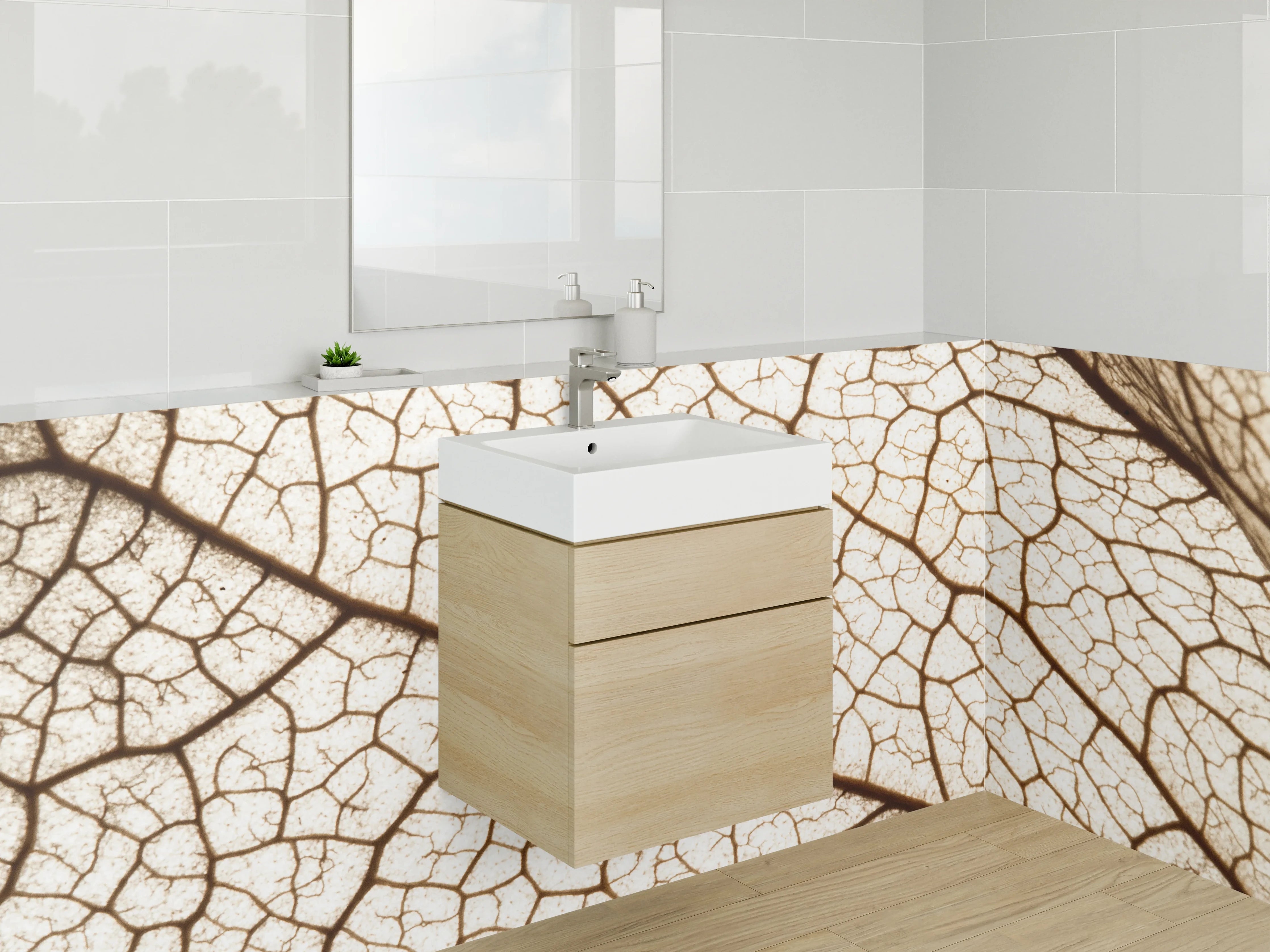 Waschbecken-Rückwand - Makroaufnahme Blatt-Struktur Braun Beige