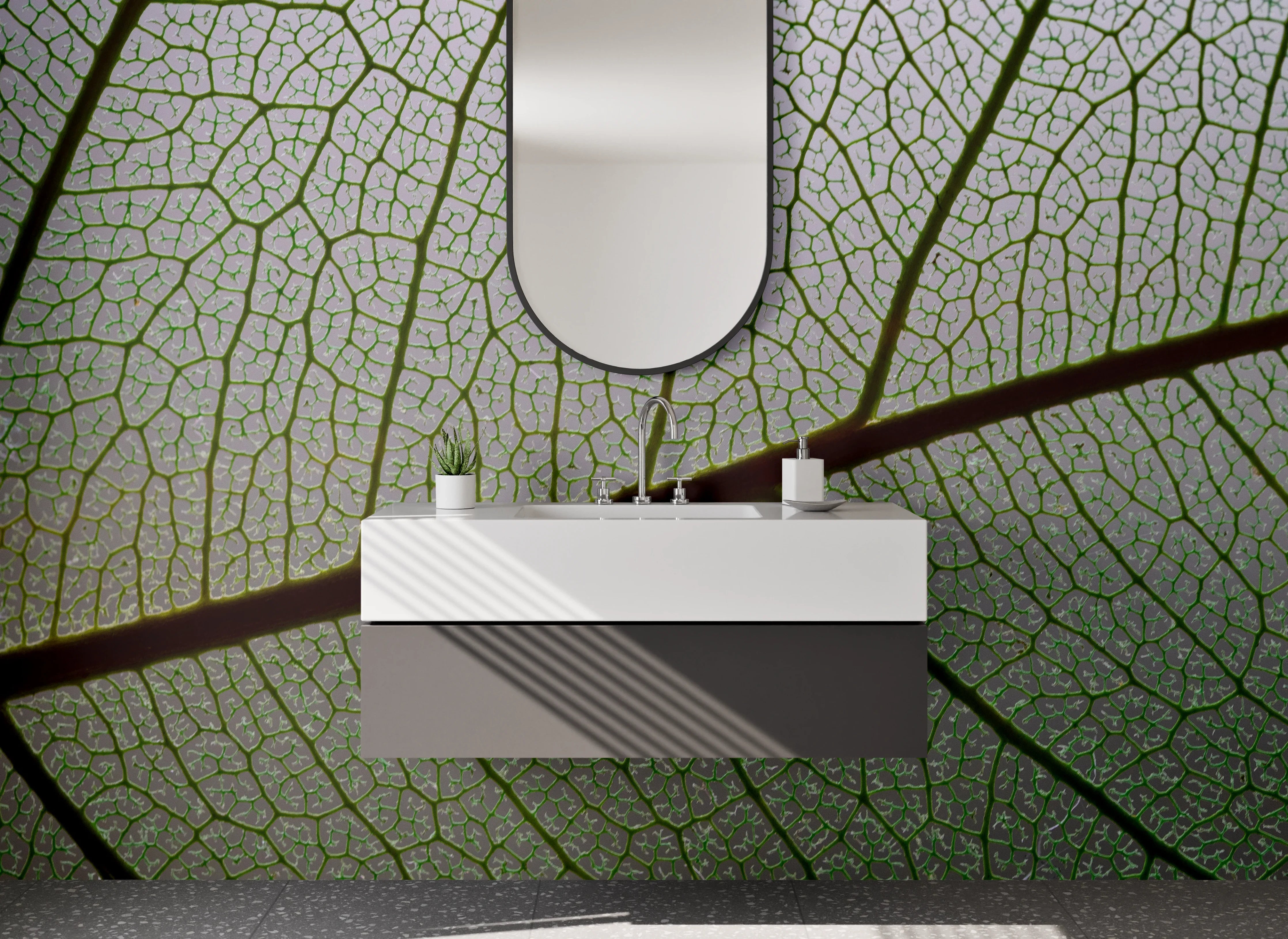 Waschbecken-Rückwand - Makroaufnahme Blatt Struktur Grün Natur