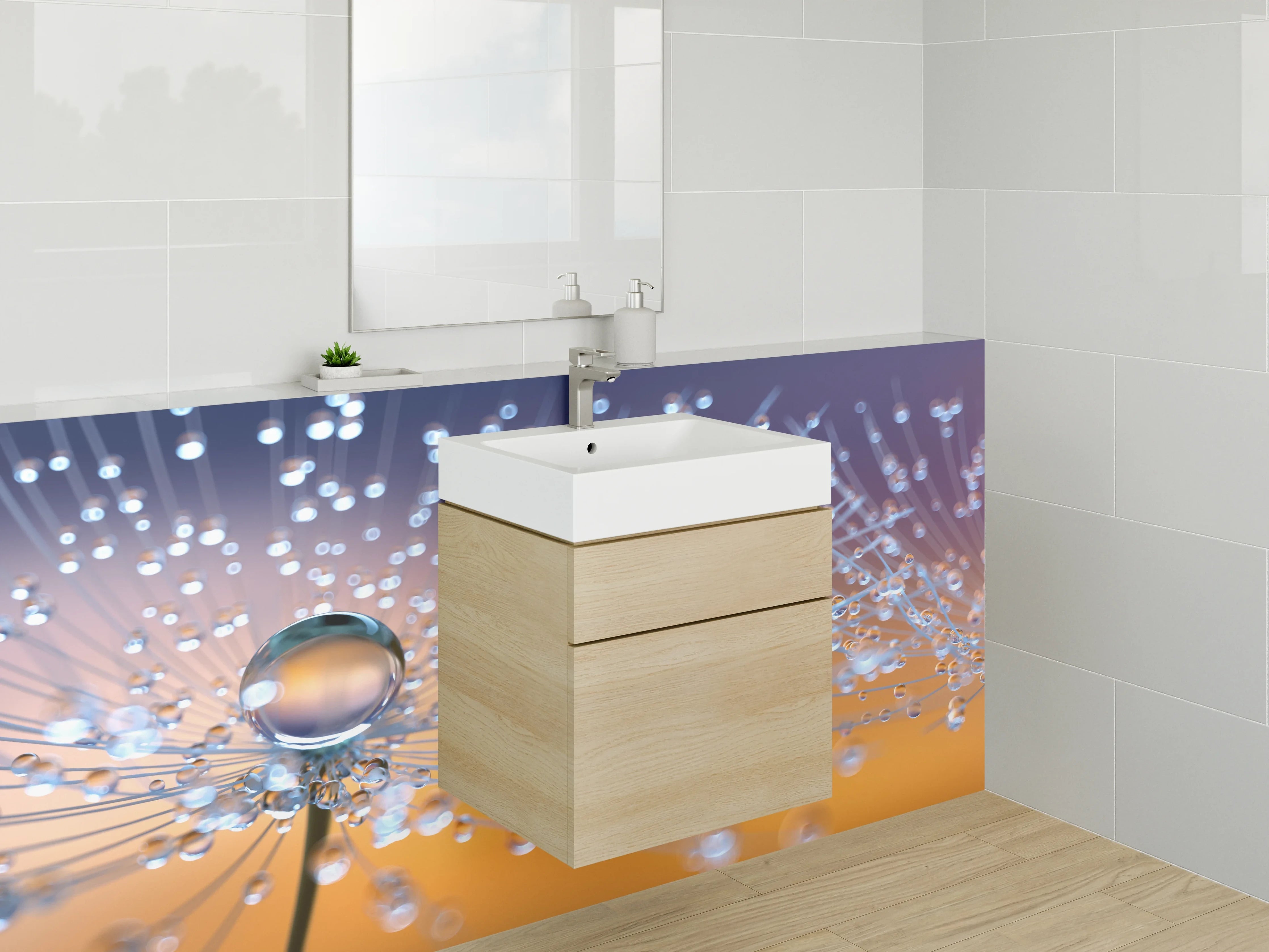 Waschbecken-Rückwand - Makroaufnahme Löwenzahn mit Wassertropfen