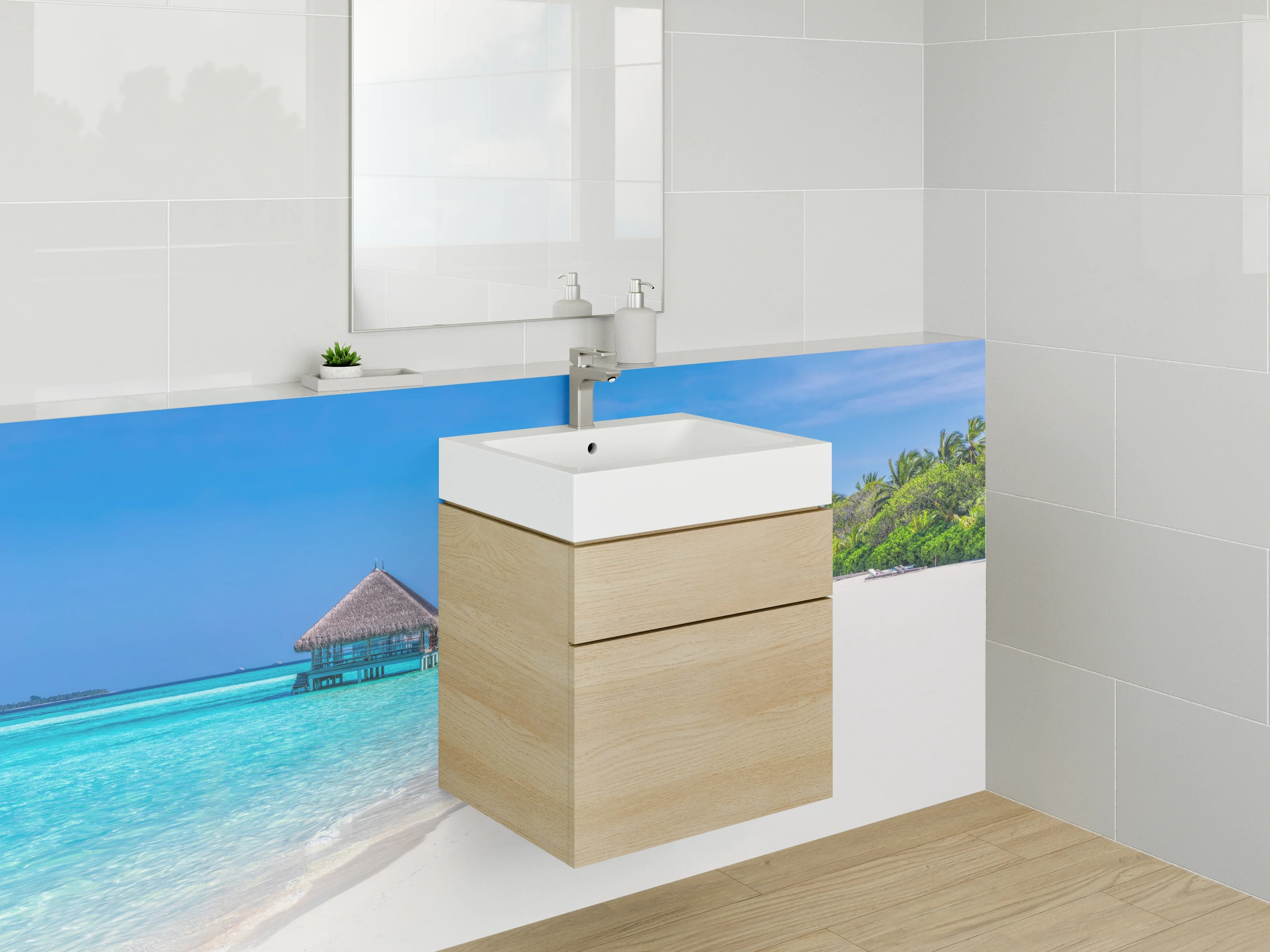 Waschbecken-Rückwand - Malediven Strand und Wasserbungalow
