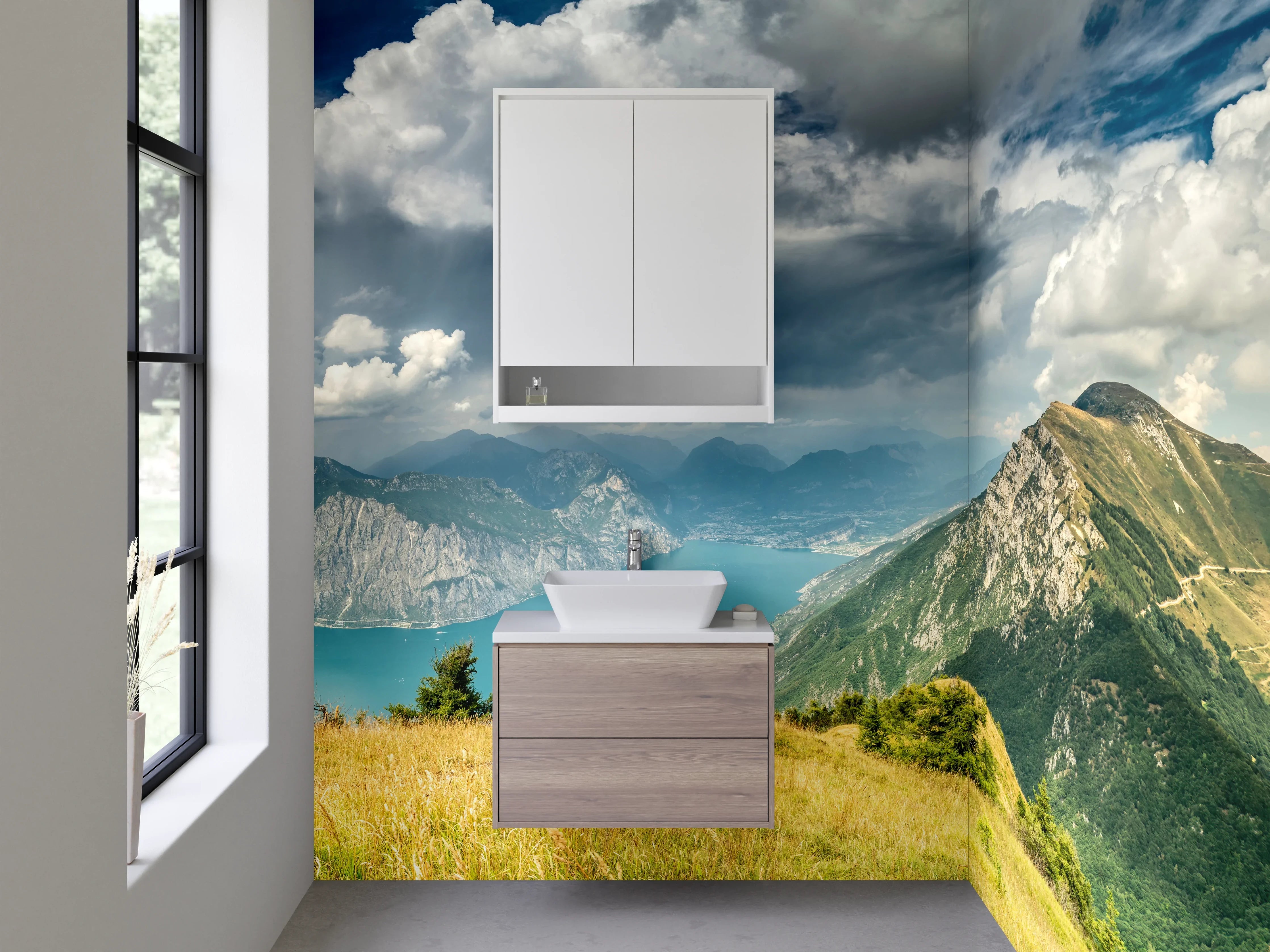 Waschbecken-Rückwand - Malerische Berg- und Seelandschaft