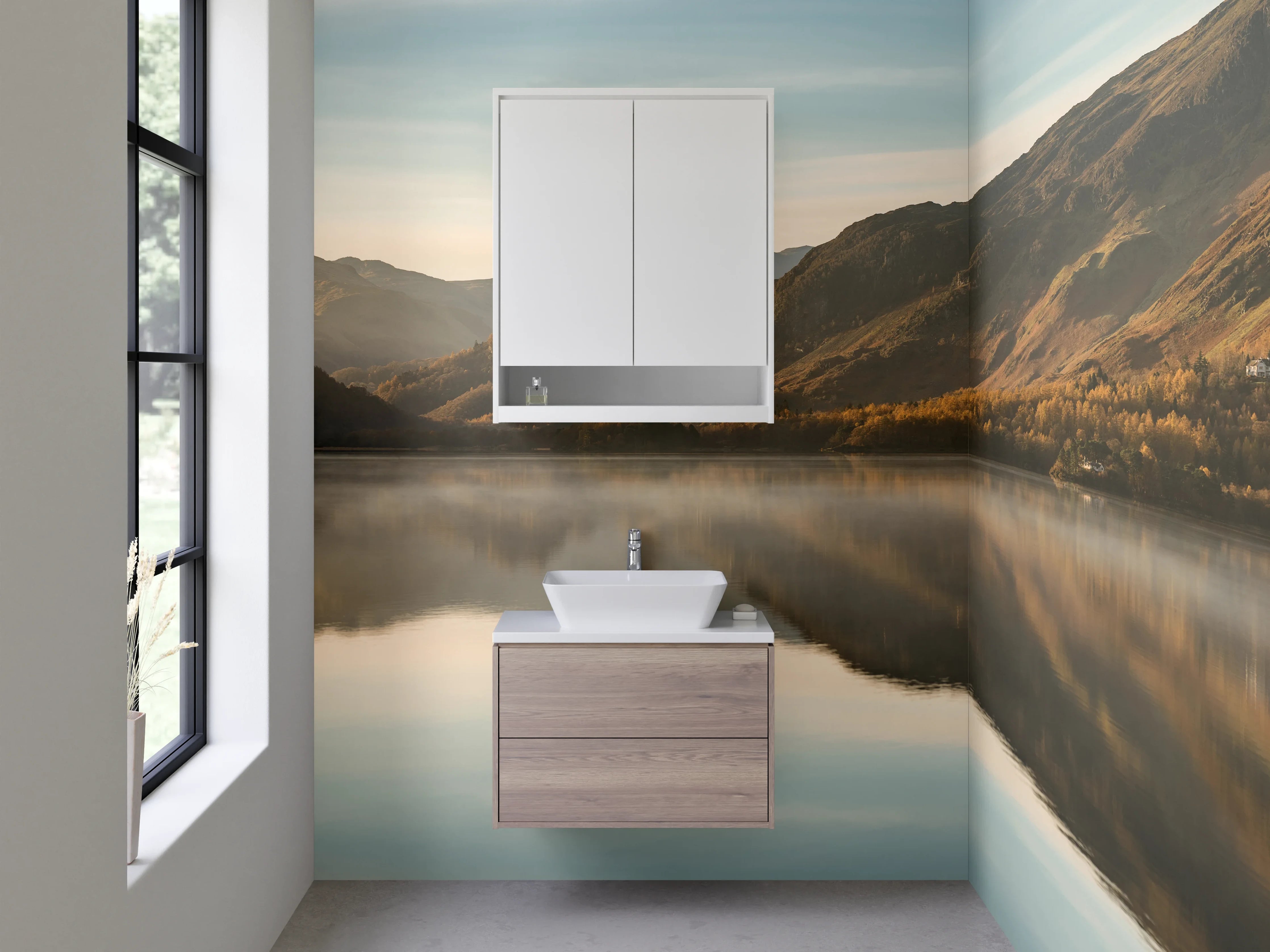 Waschbecken-Rückwand - Malowniczy spokojny jezioro z górami w tle