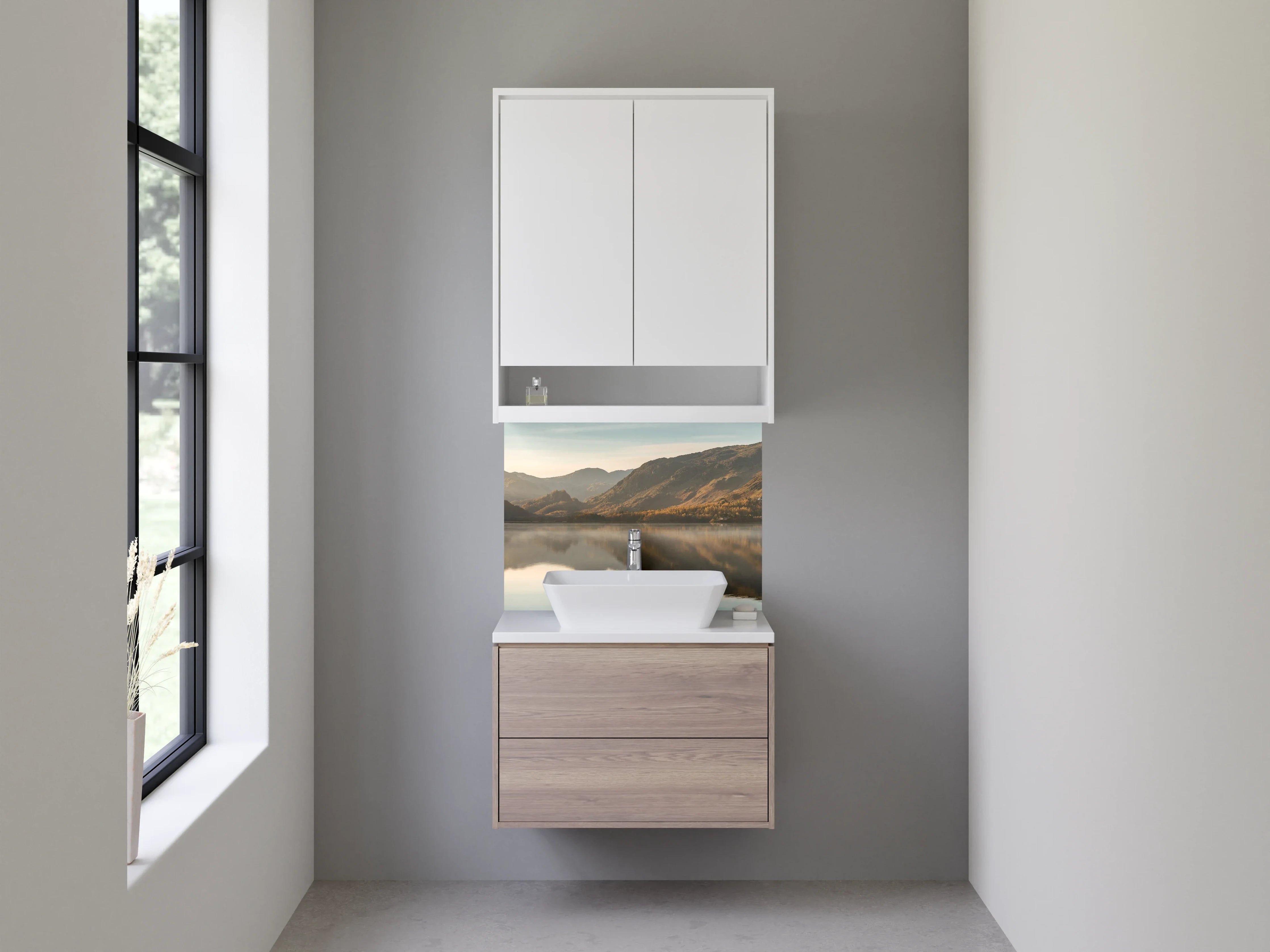 Waschbecken-Rückwand - Malowniczy spokojny jezioro z górami w tle