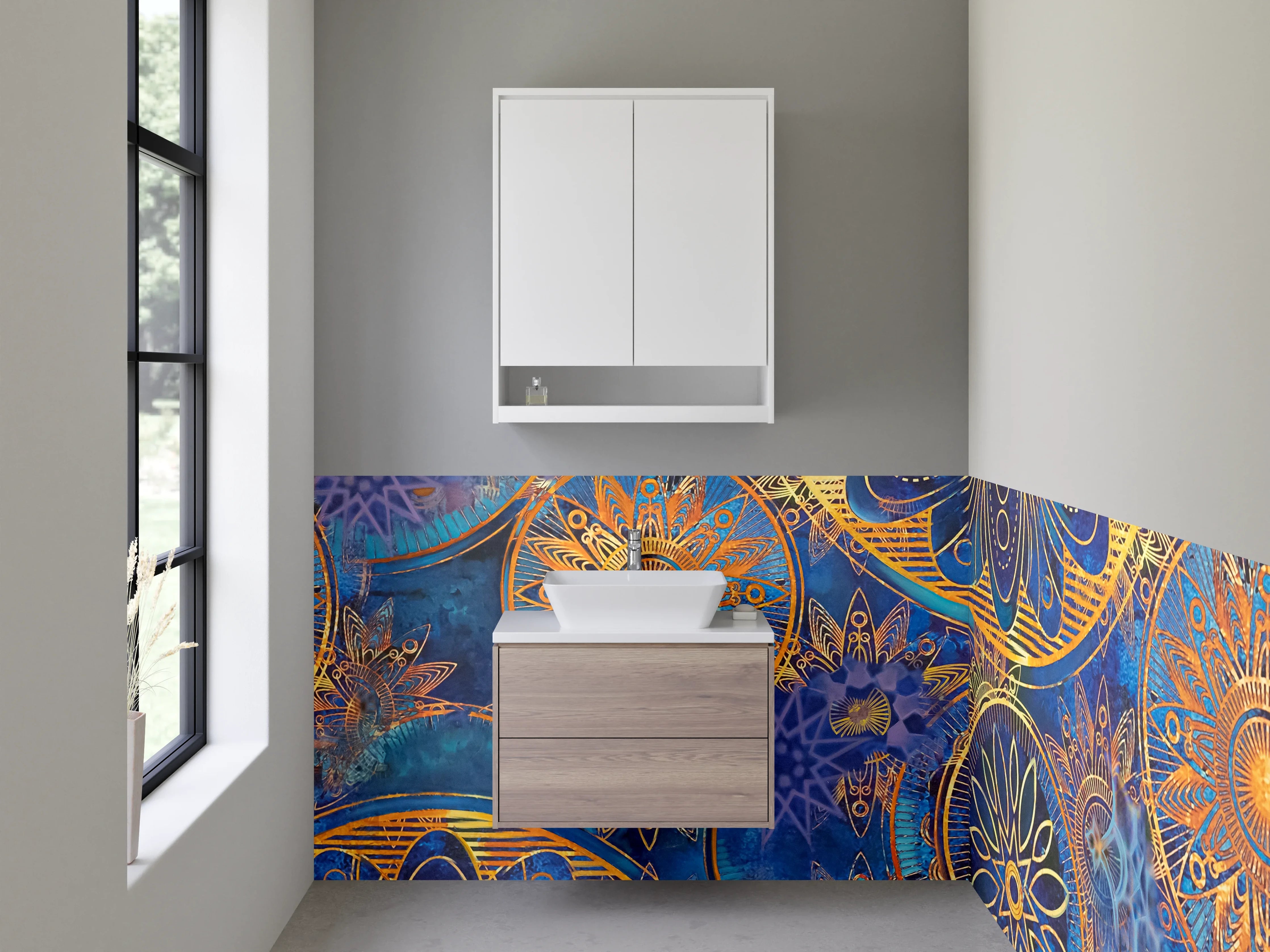 Waschbecken-Rückwand - Mandala Design Gold Blau Abstrakt