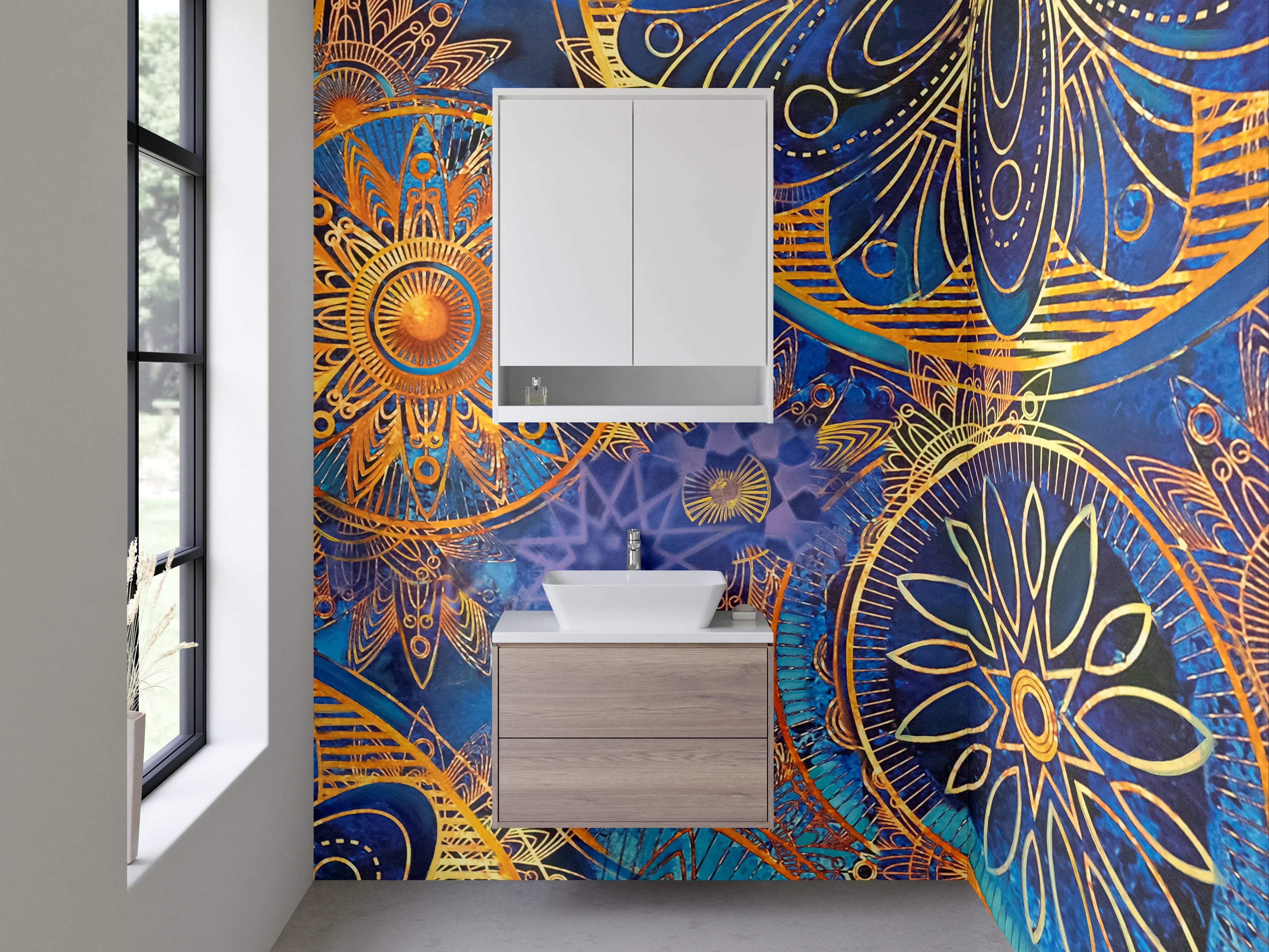 Waschbecken-Rückwand - Mandala Design Gold Blau Abstrakt