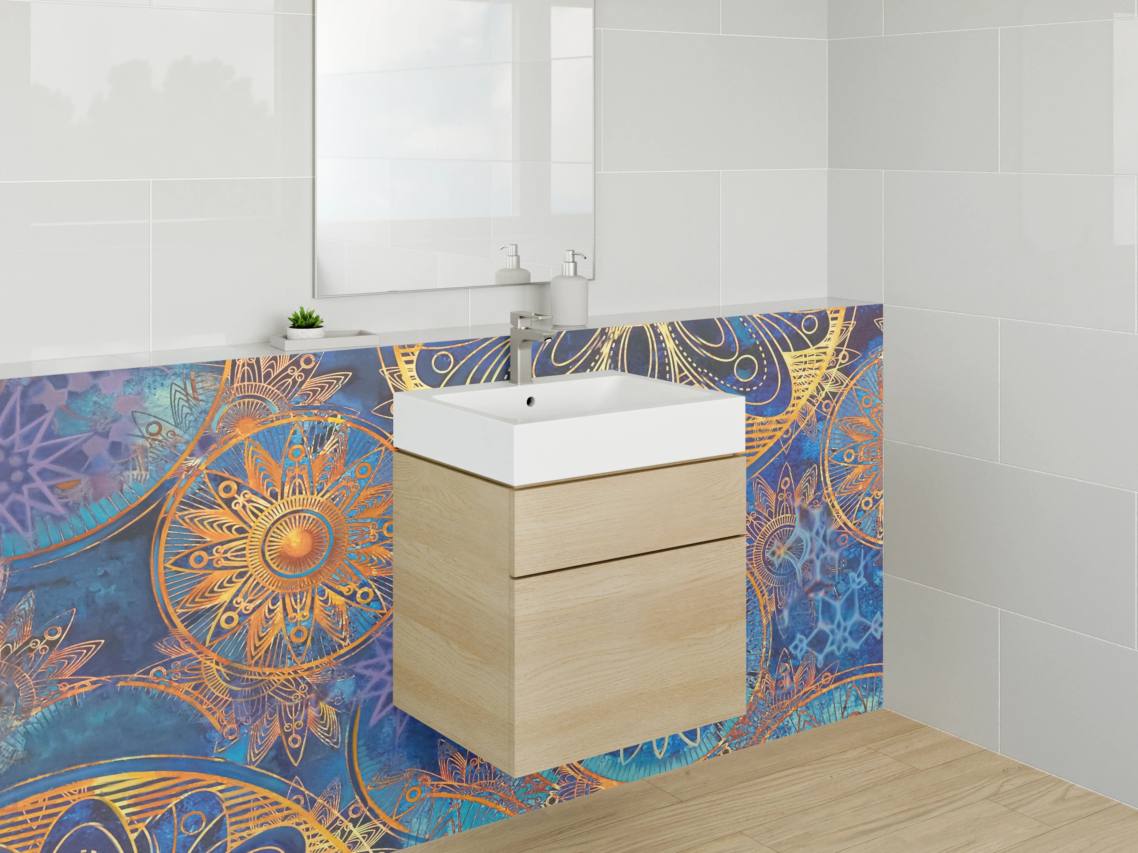 Waschbecken-Rückwand - Mandala Design Gold Blau Abstrakt