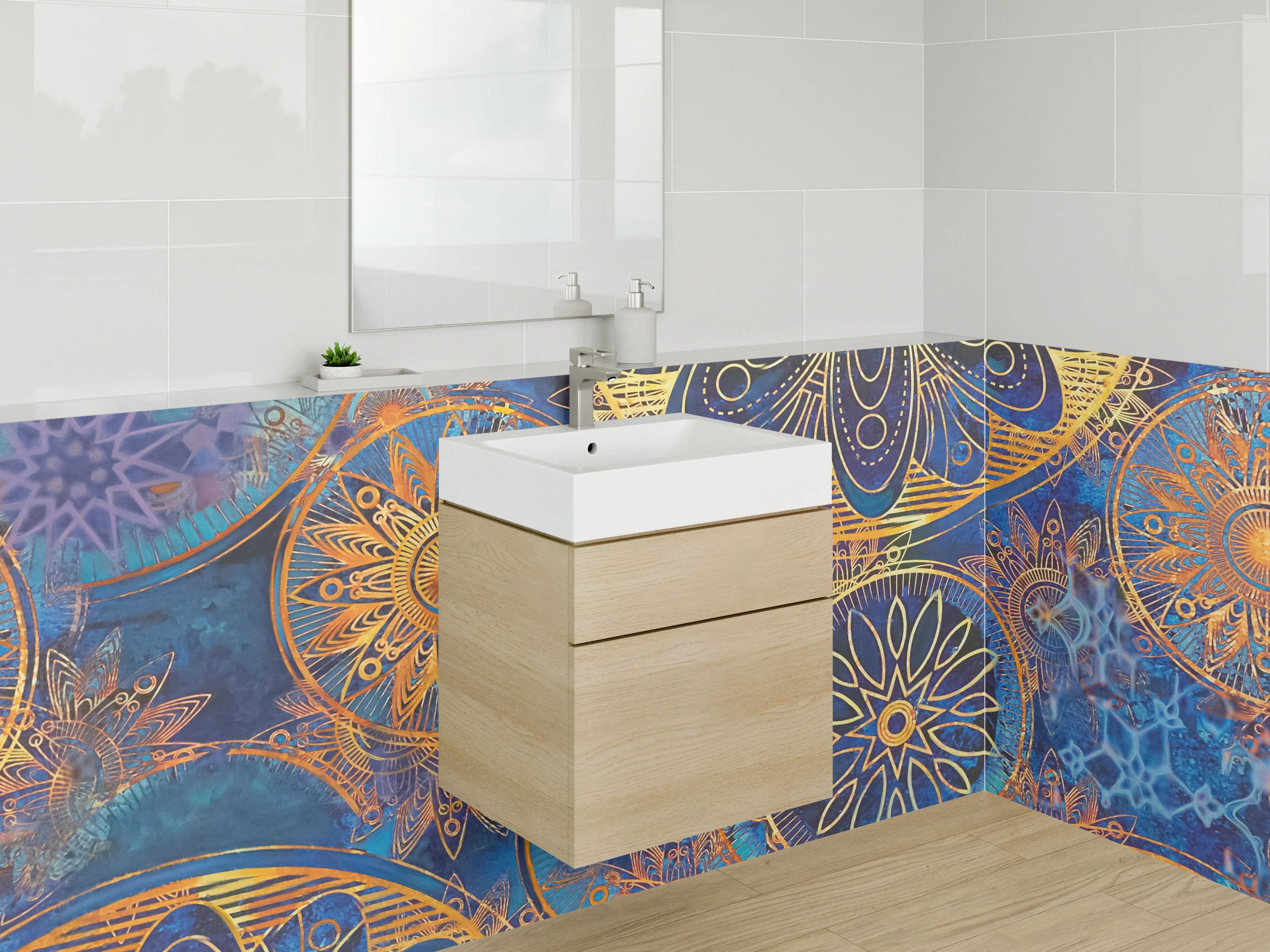 Waschbecken-Rückwand - Mandala Design Gold Blau Abstrakt