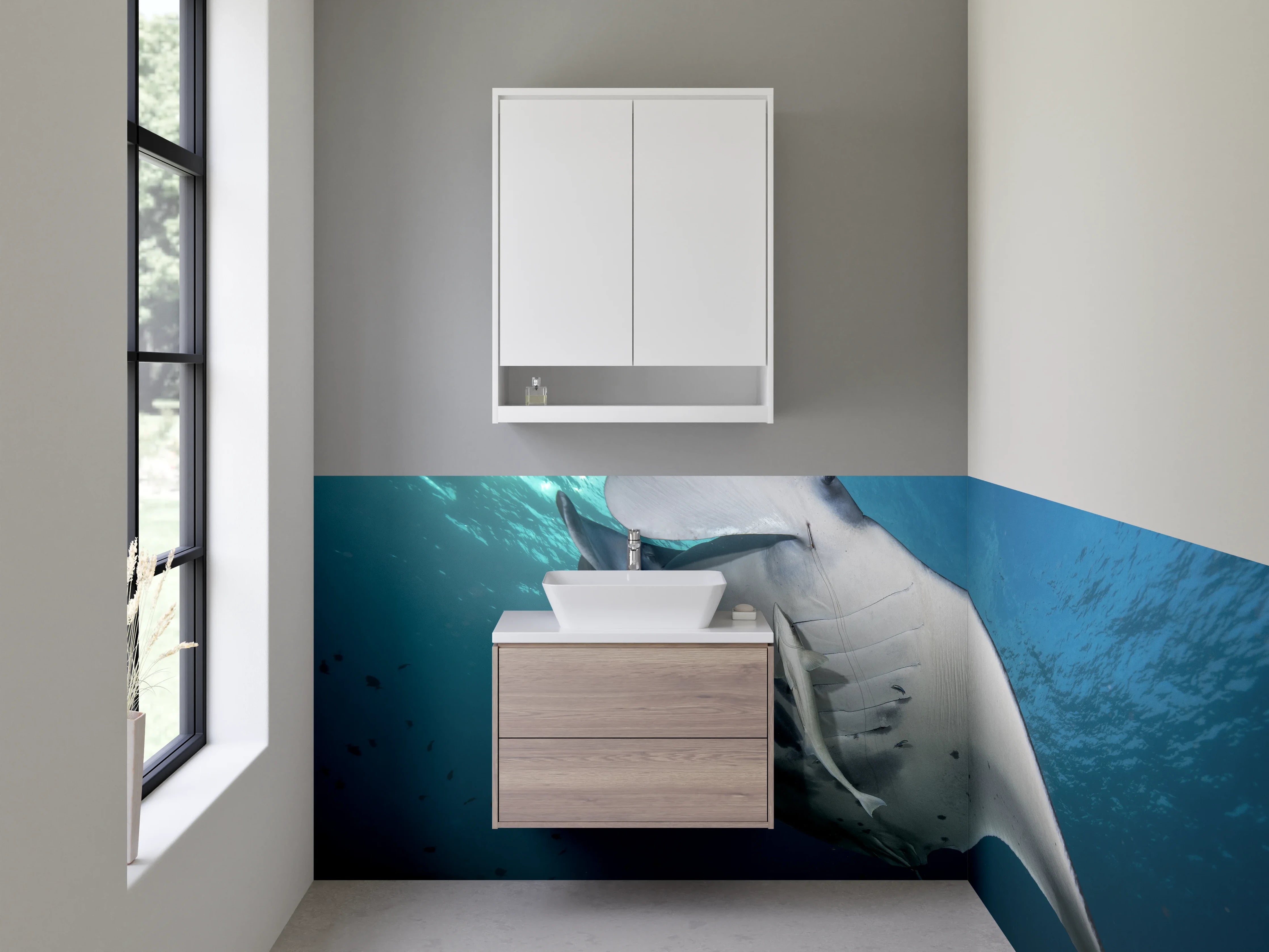 Waschbecken-Rückwand - Manta im Ozean – Elegante Meeresszene