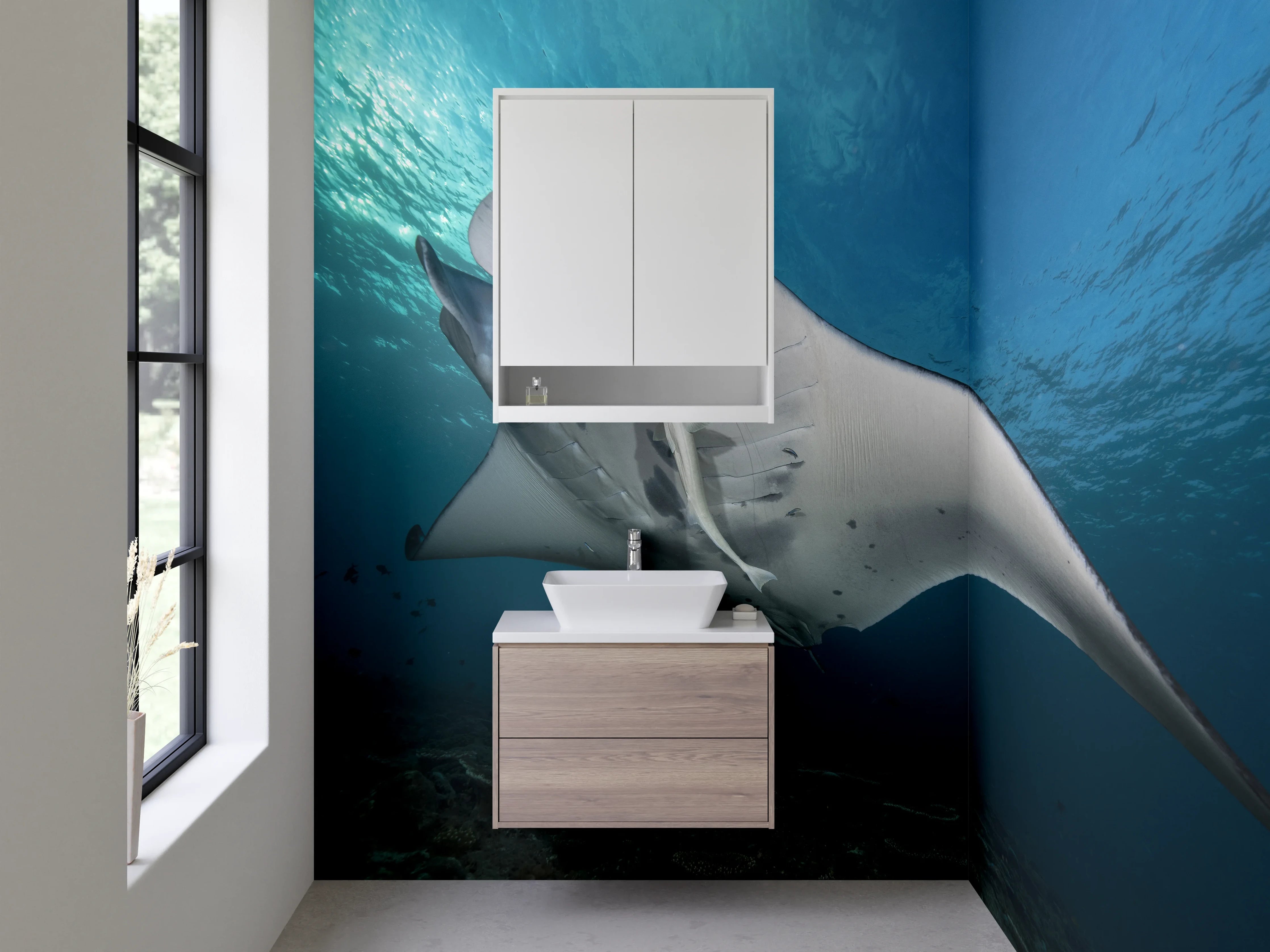 Waschbecken-Rückwand - Manta im Ozean – Elegante Meeresszene