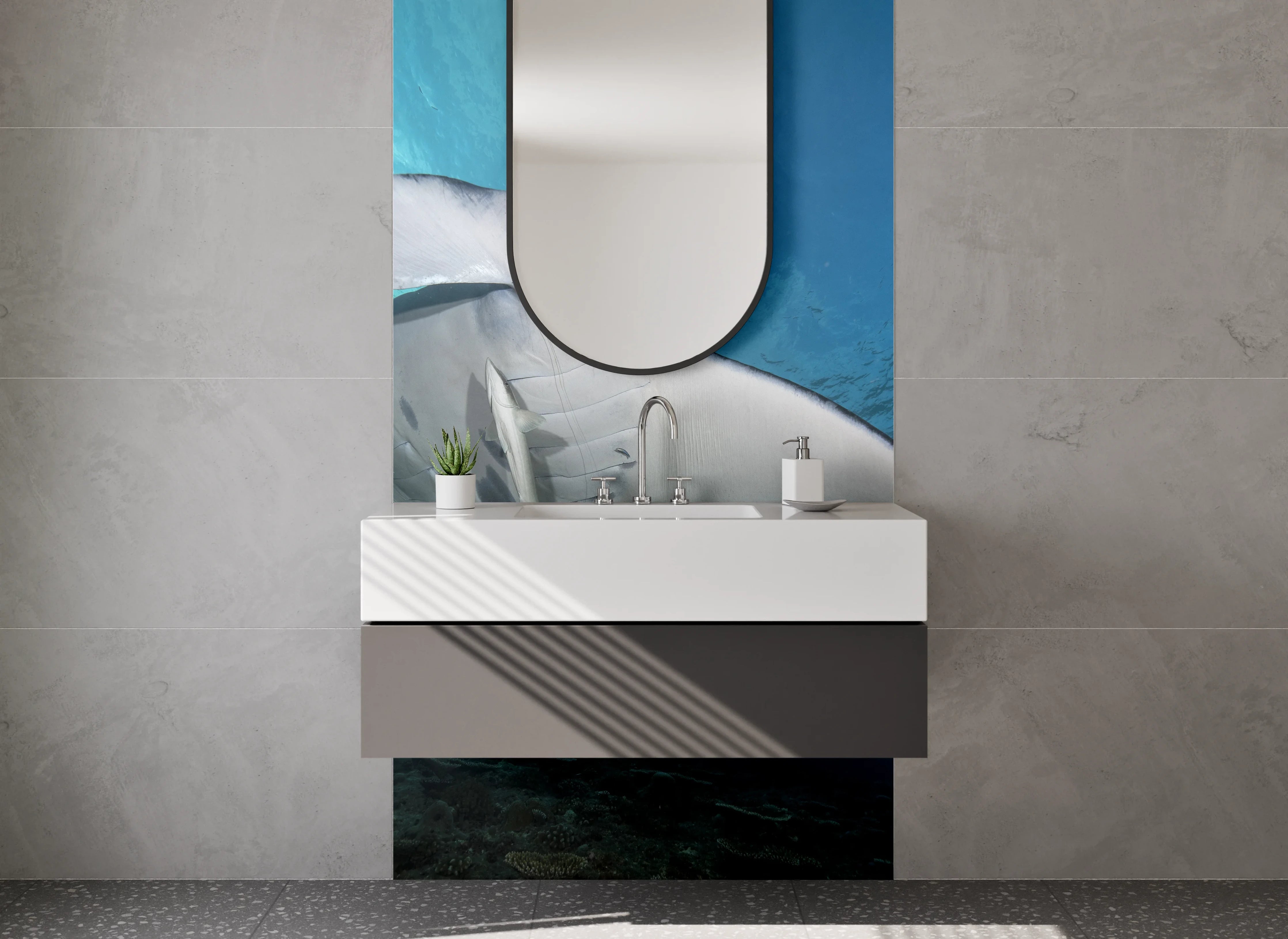 Waschbecken-Rückwand - Manta im Ozean – Elegante Meeresszene