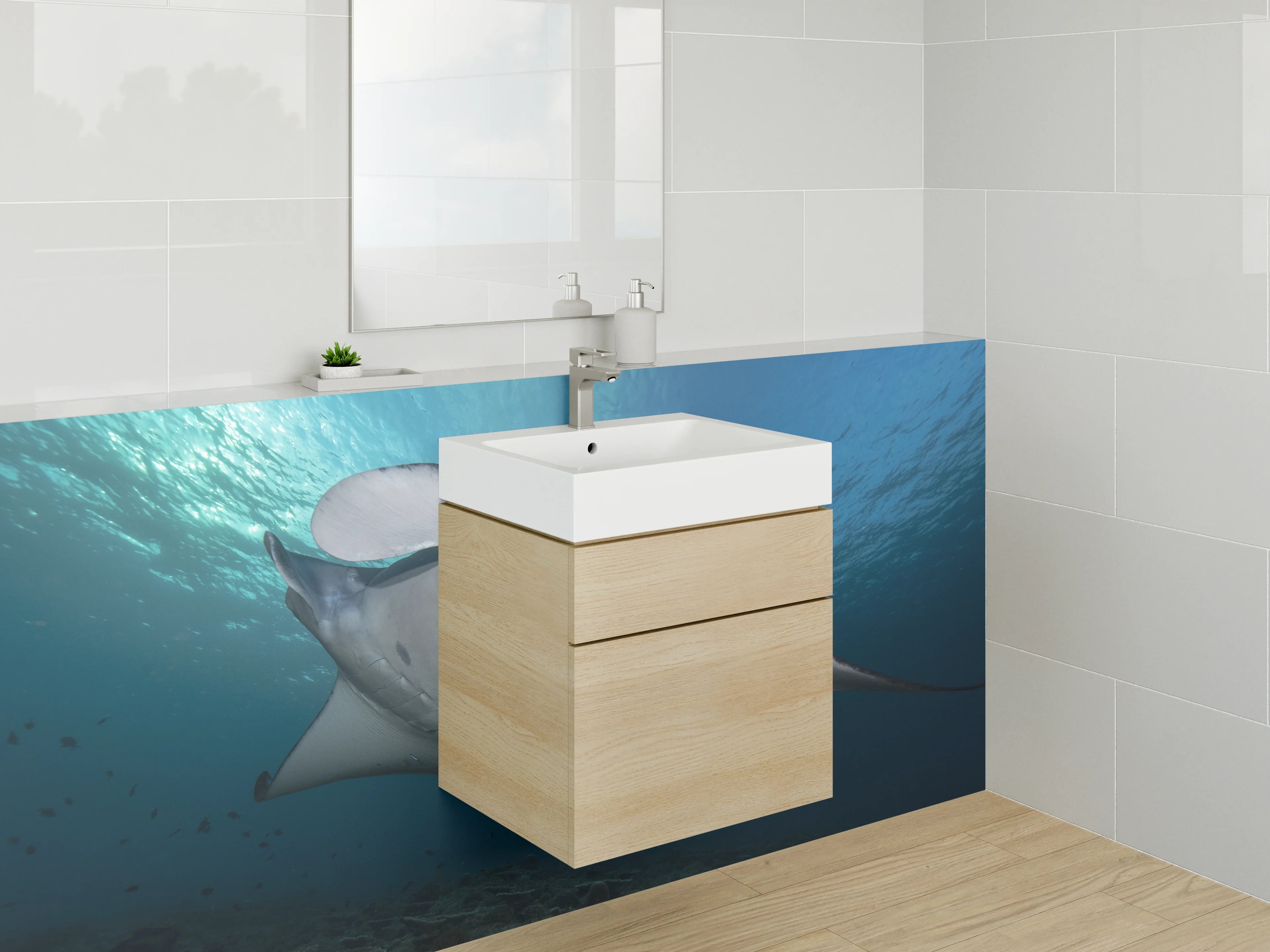 Waschbecken-Rückwand - Manta im Ozean – Elegante Meeresszene