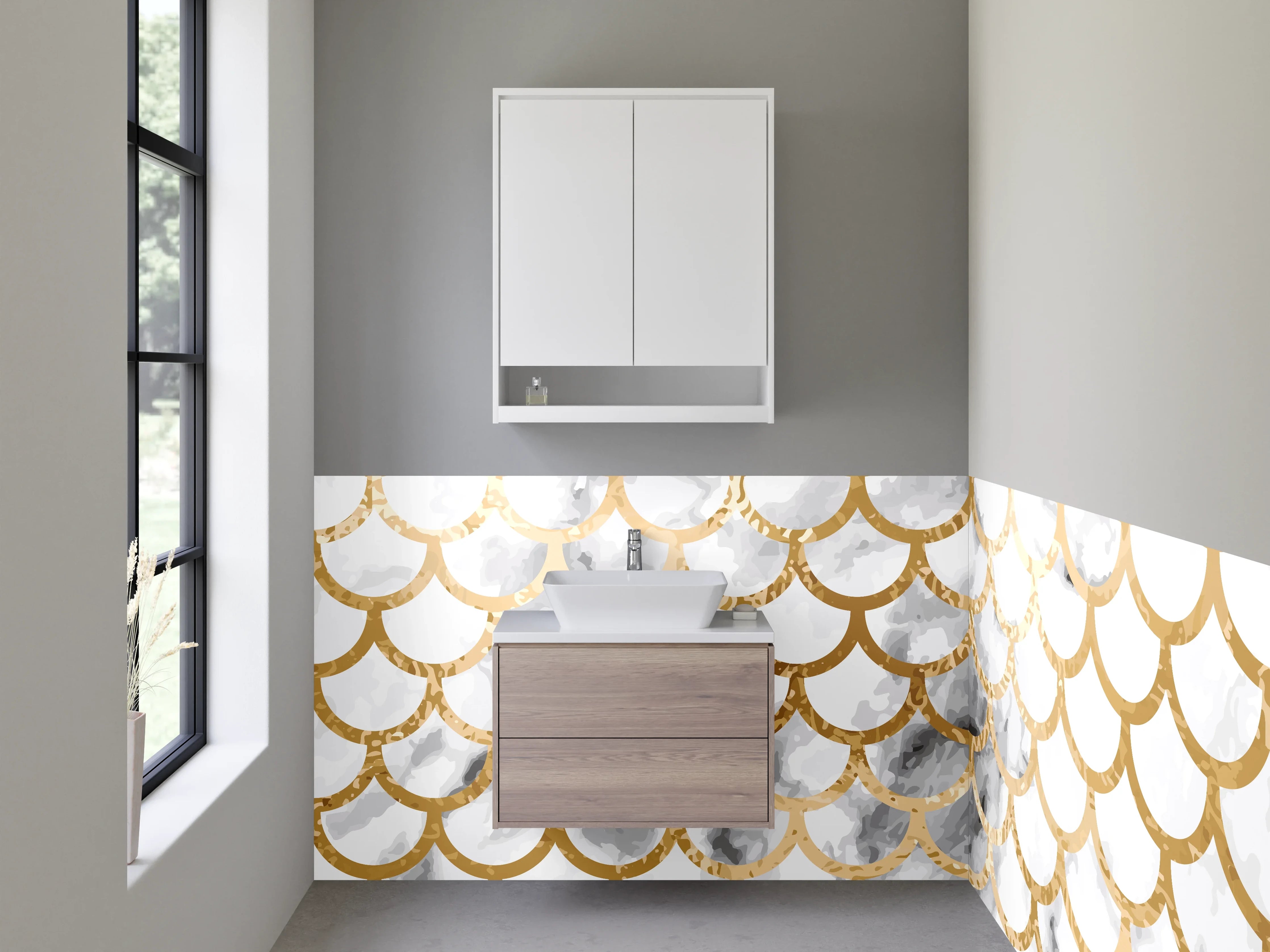 Waschbecken-Rückwand - Marble and Gold Scale Pattern