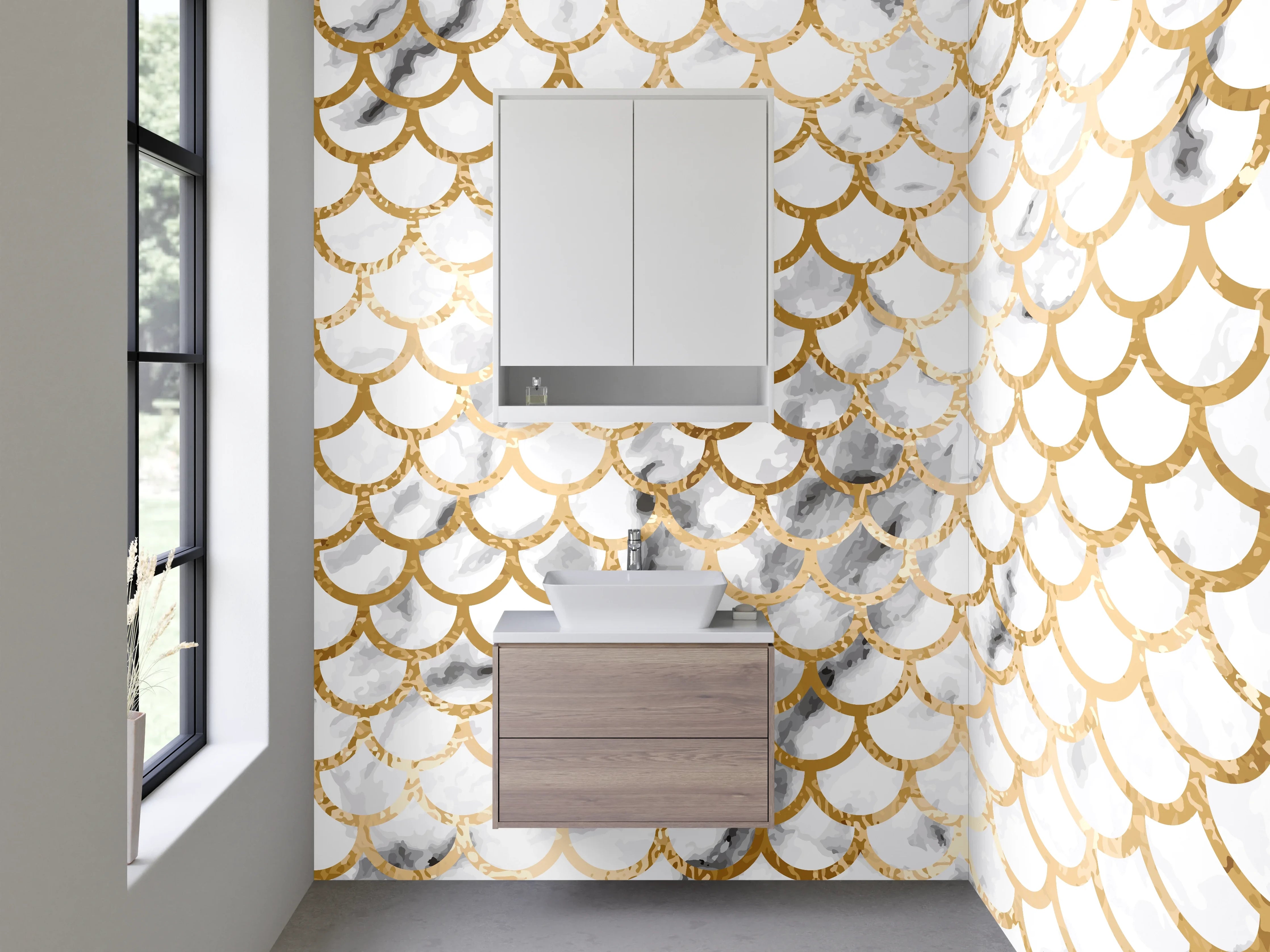 Waschbecken-Rückwand - Marble and Gold Scale Pattern