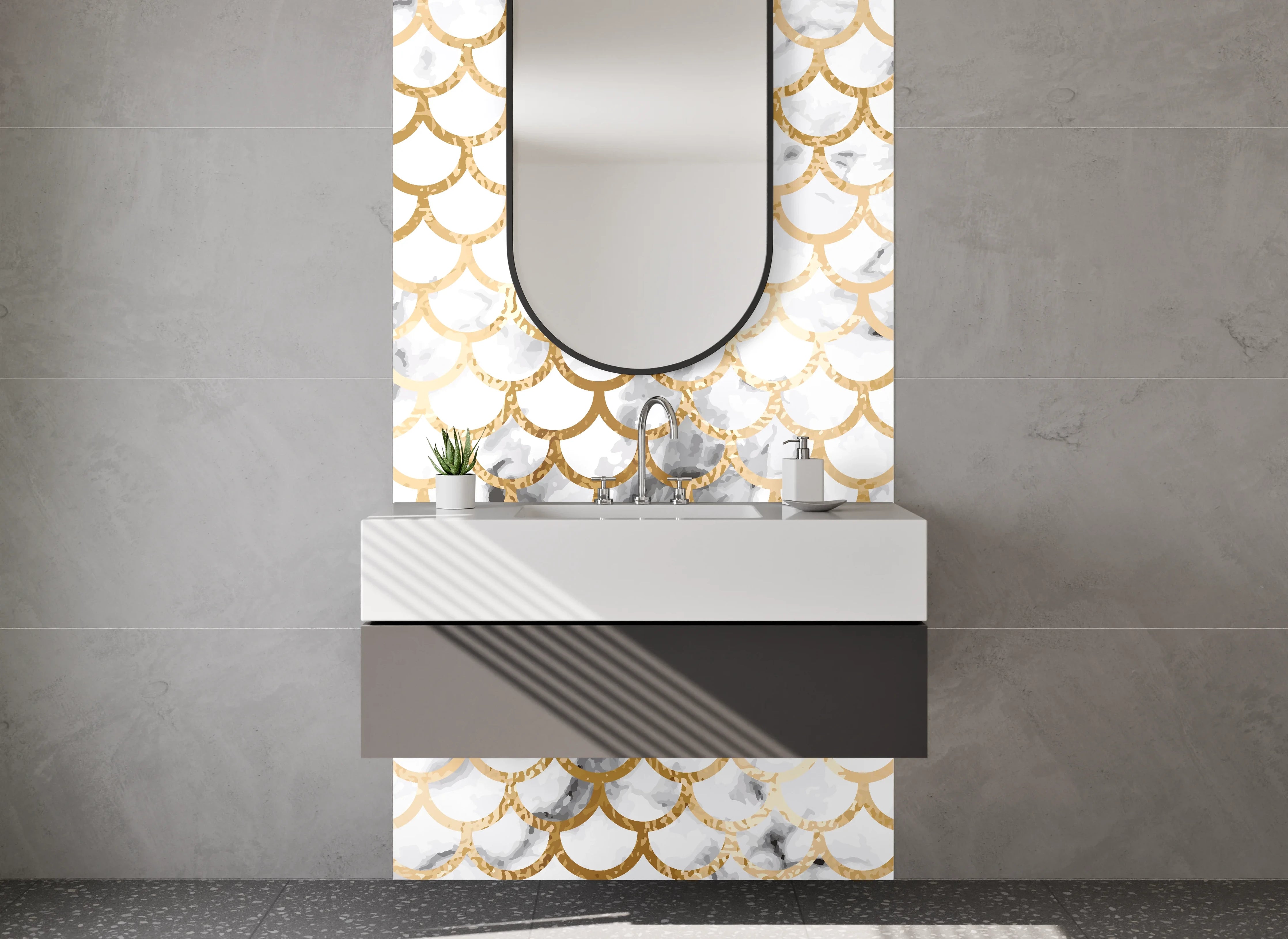 Waschbecken-Rückwand - Marble and Gold Scale Pattern
