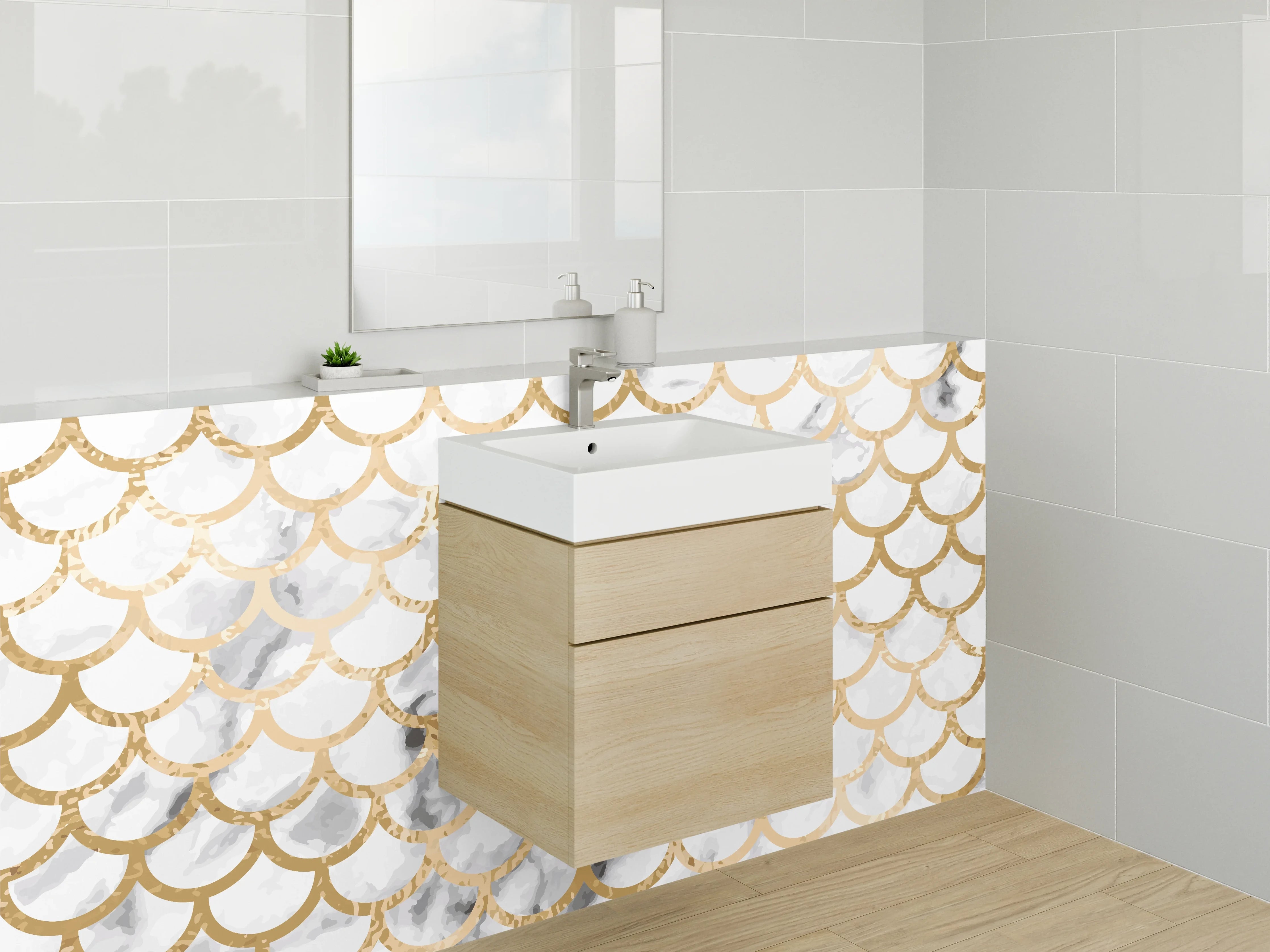 Waschbecken-Rückwand - Marble and Gold Scale Pattern