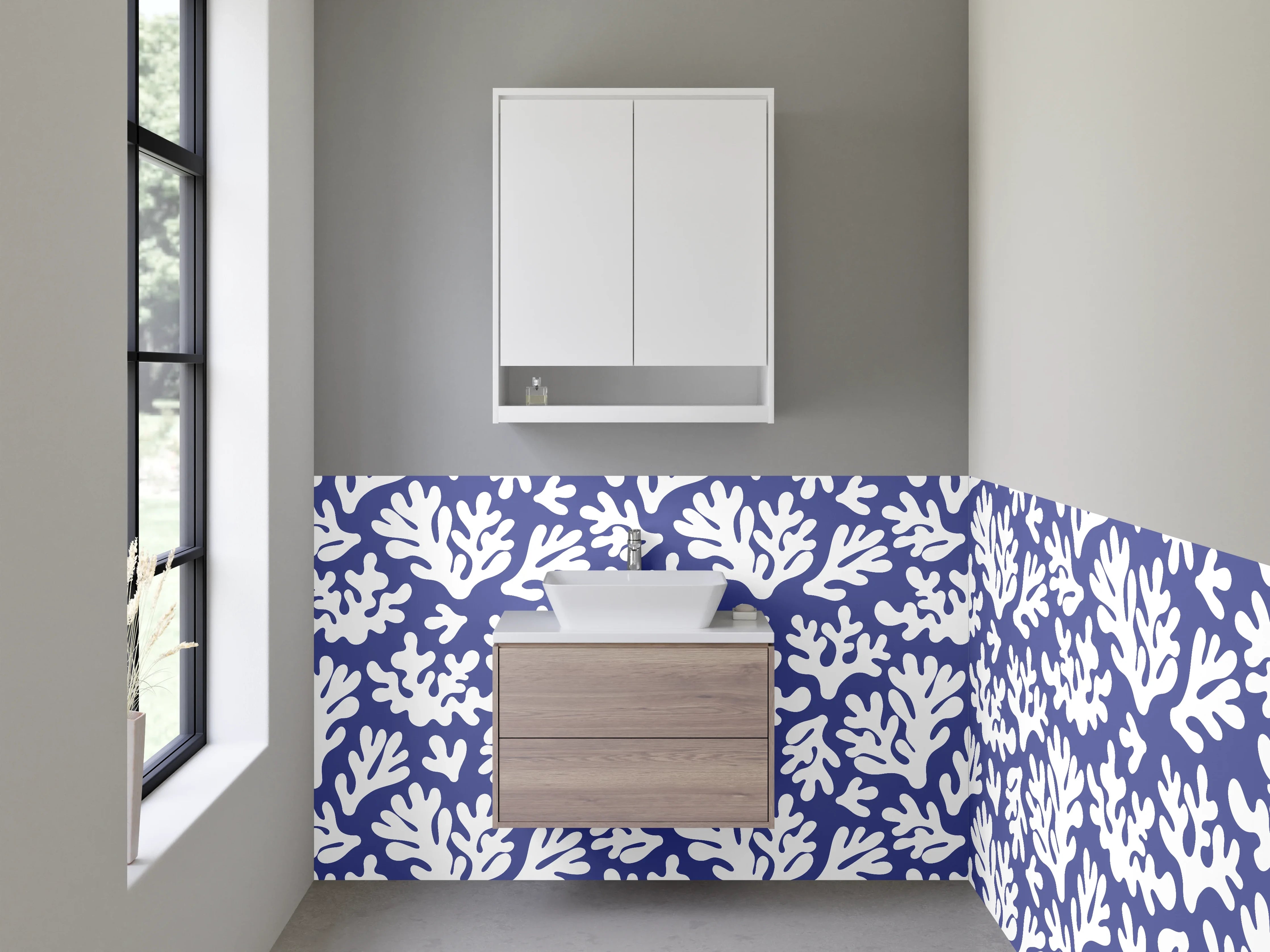Waschbecken-Rückwand - Marine Korallenmuster in Blau