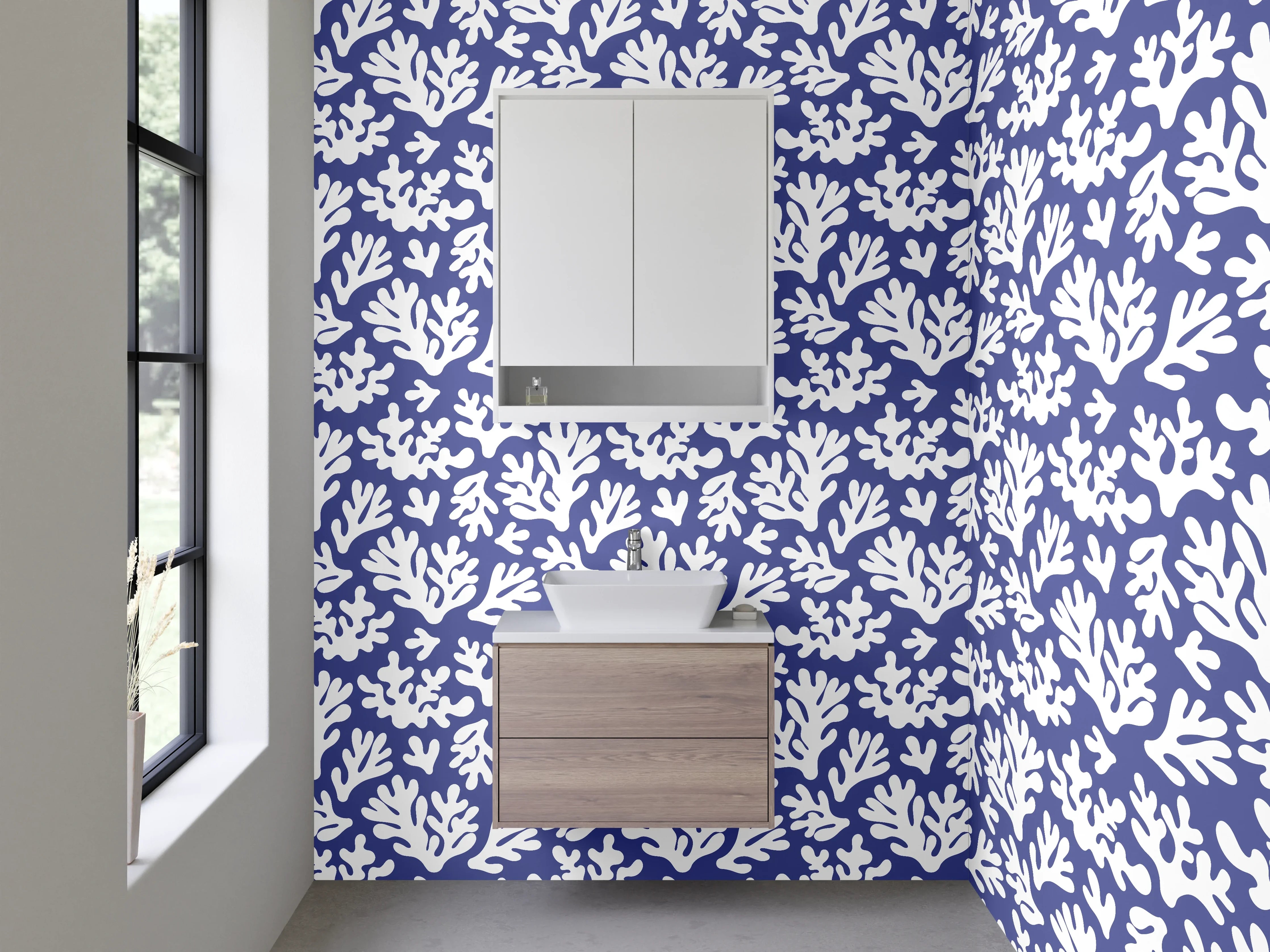 Waschbecken-Rückwand - Marine Korallenmuster in Blau