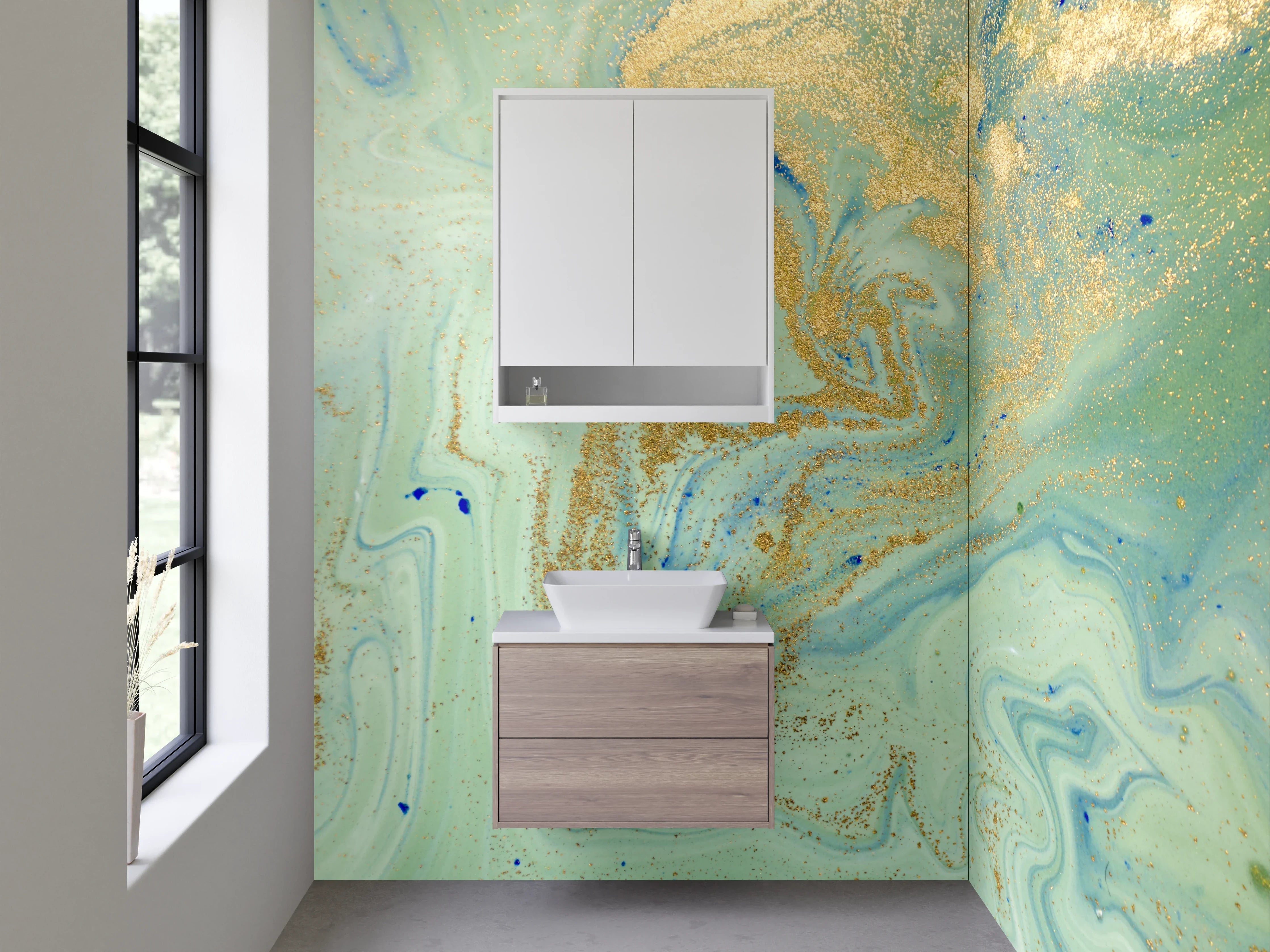 Waschbecken-Rückwand - Marmor Aquarell mit Goldakzenten