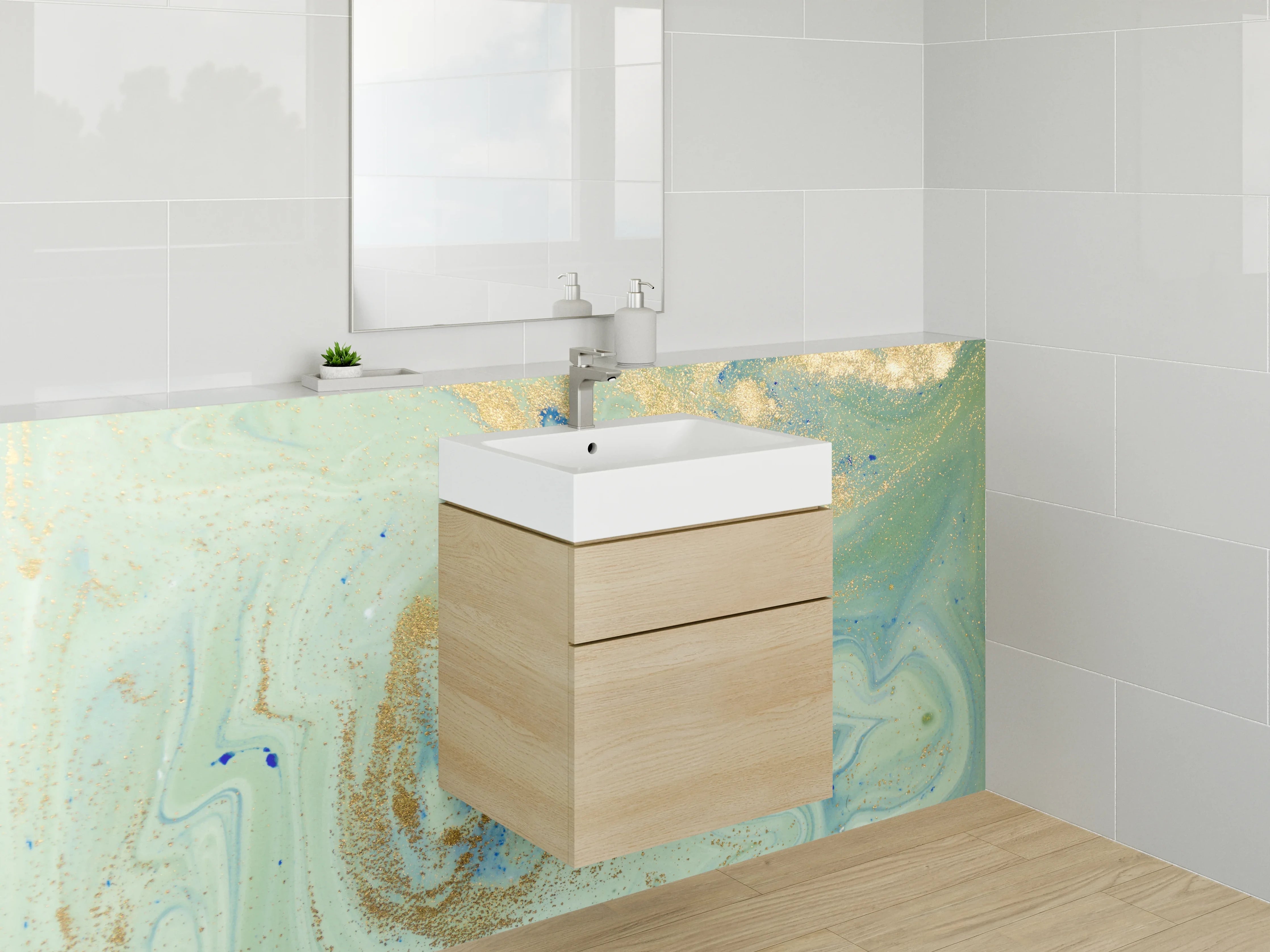 Waschbecken-Rückwand - Marmor Aquarell mit Goldakzenten