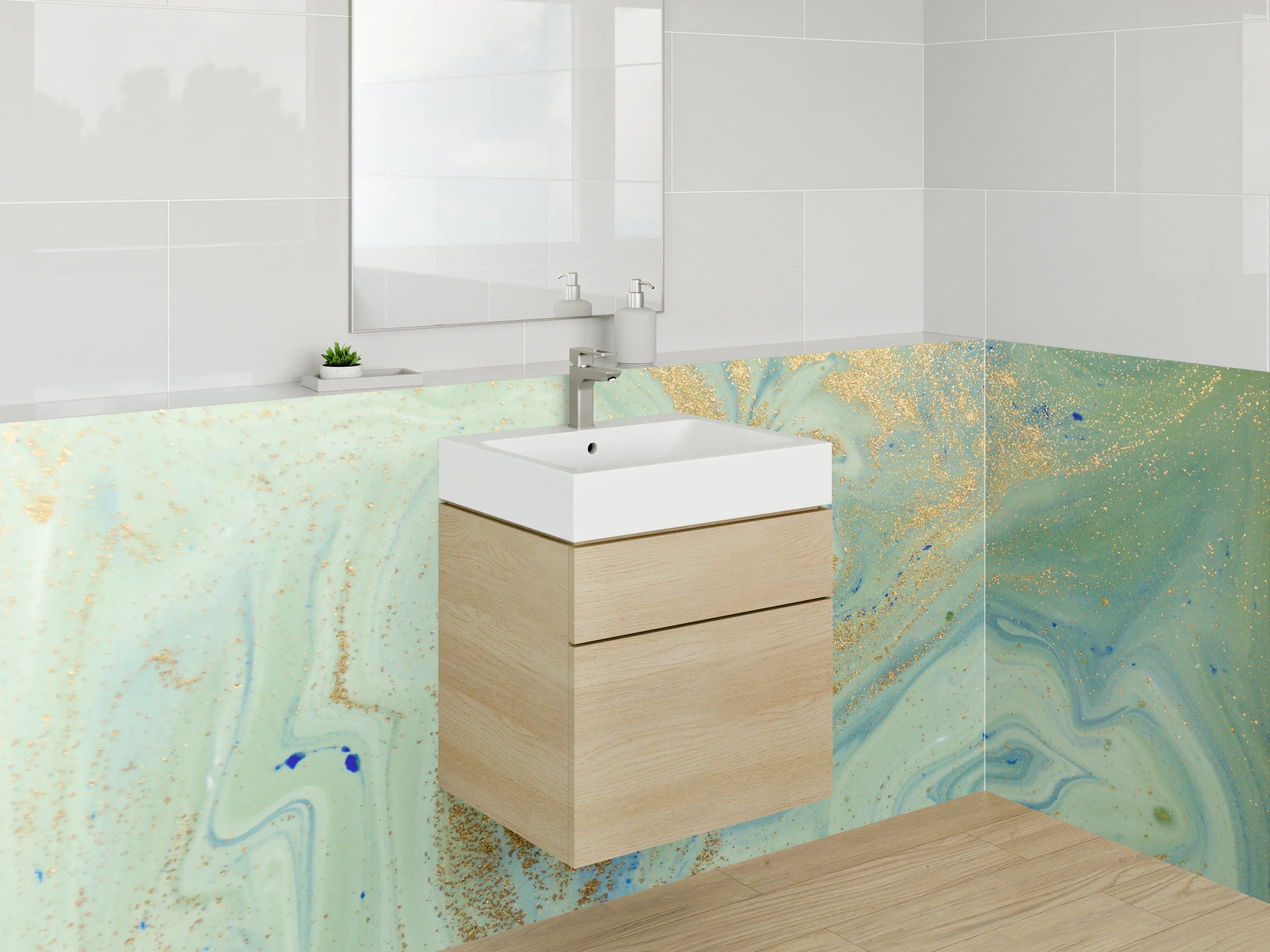 Waschbecken-Rückwand - Marmor Aquarell mit Goldakzenten