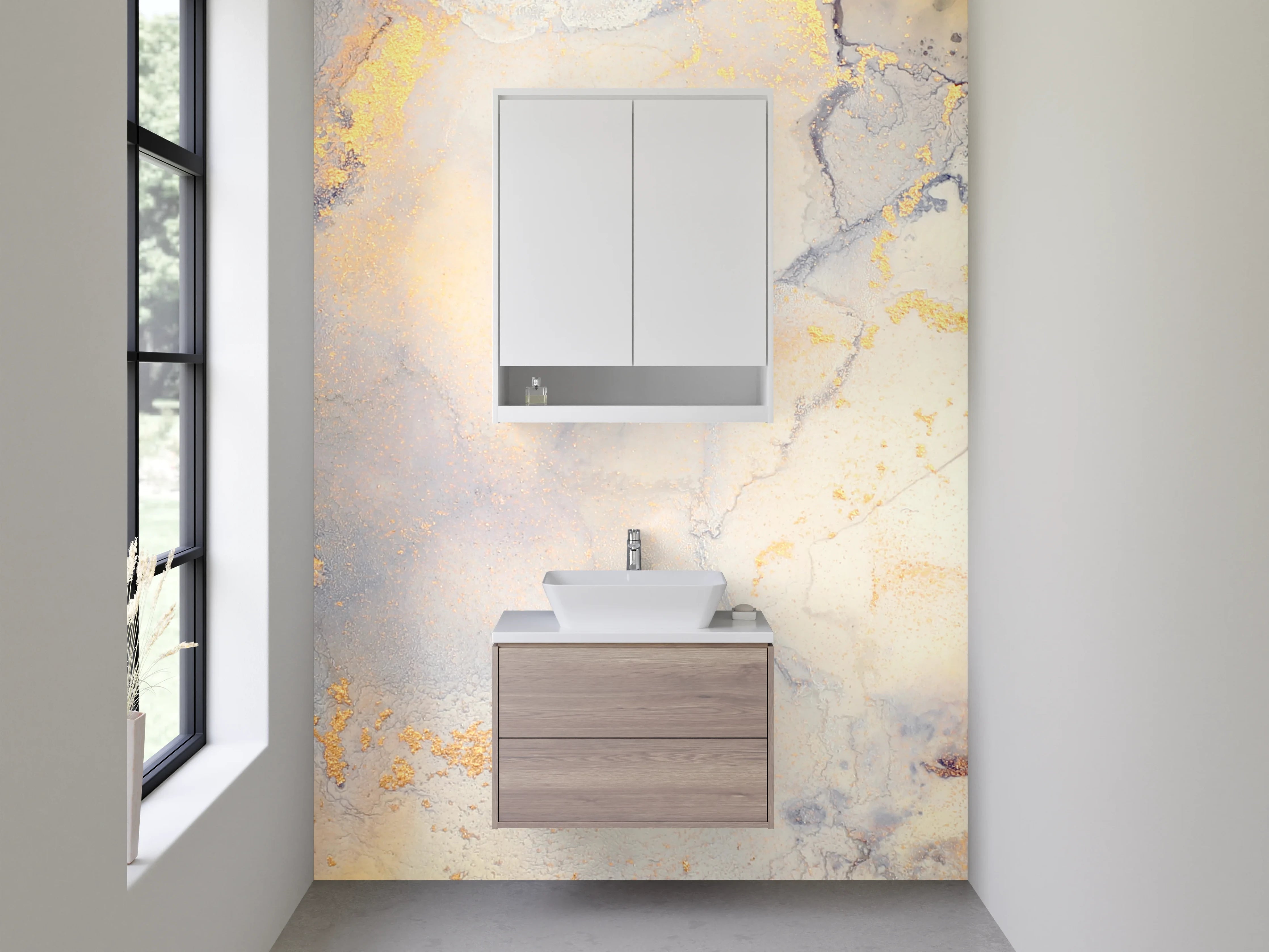 Waschbecken-Rückwand - Marmor Gold Aquarell Eleganz