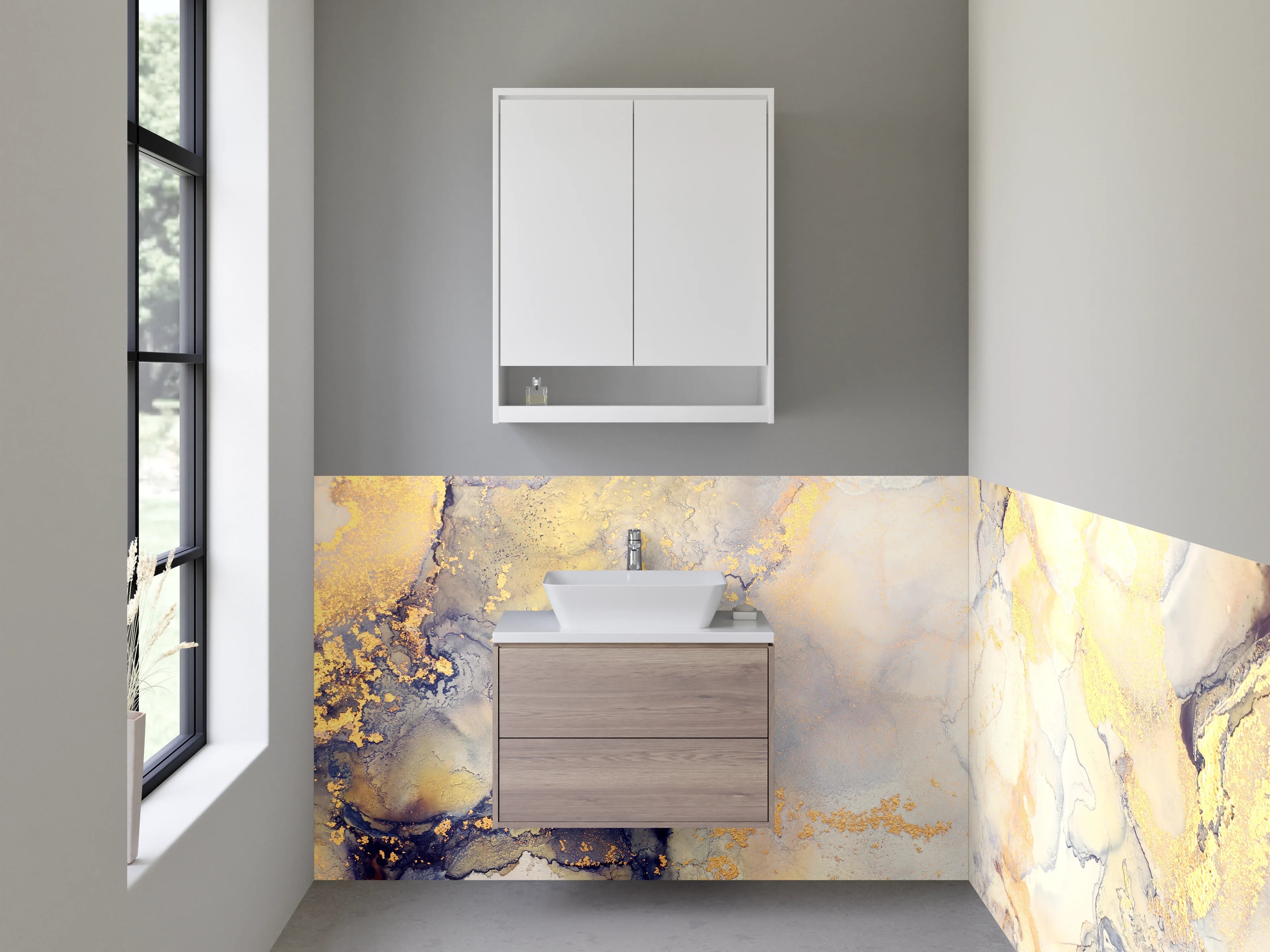 Waschbecken-Rückwand - Marmor Gold Aquarell Eleganz