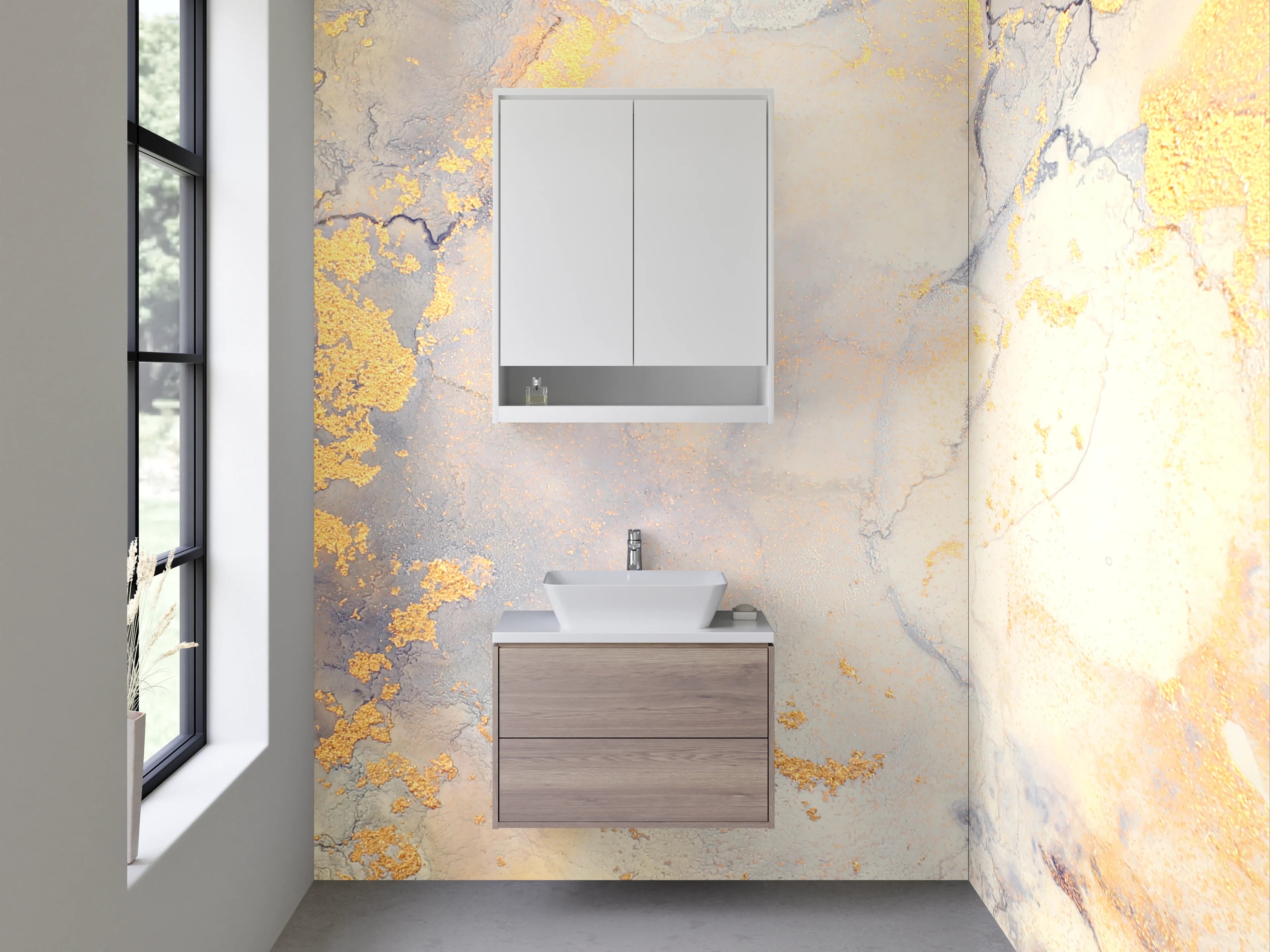 Waschbecken-Rückwand - Marmor Gold Aquarell Eleganz
