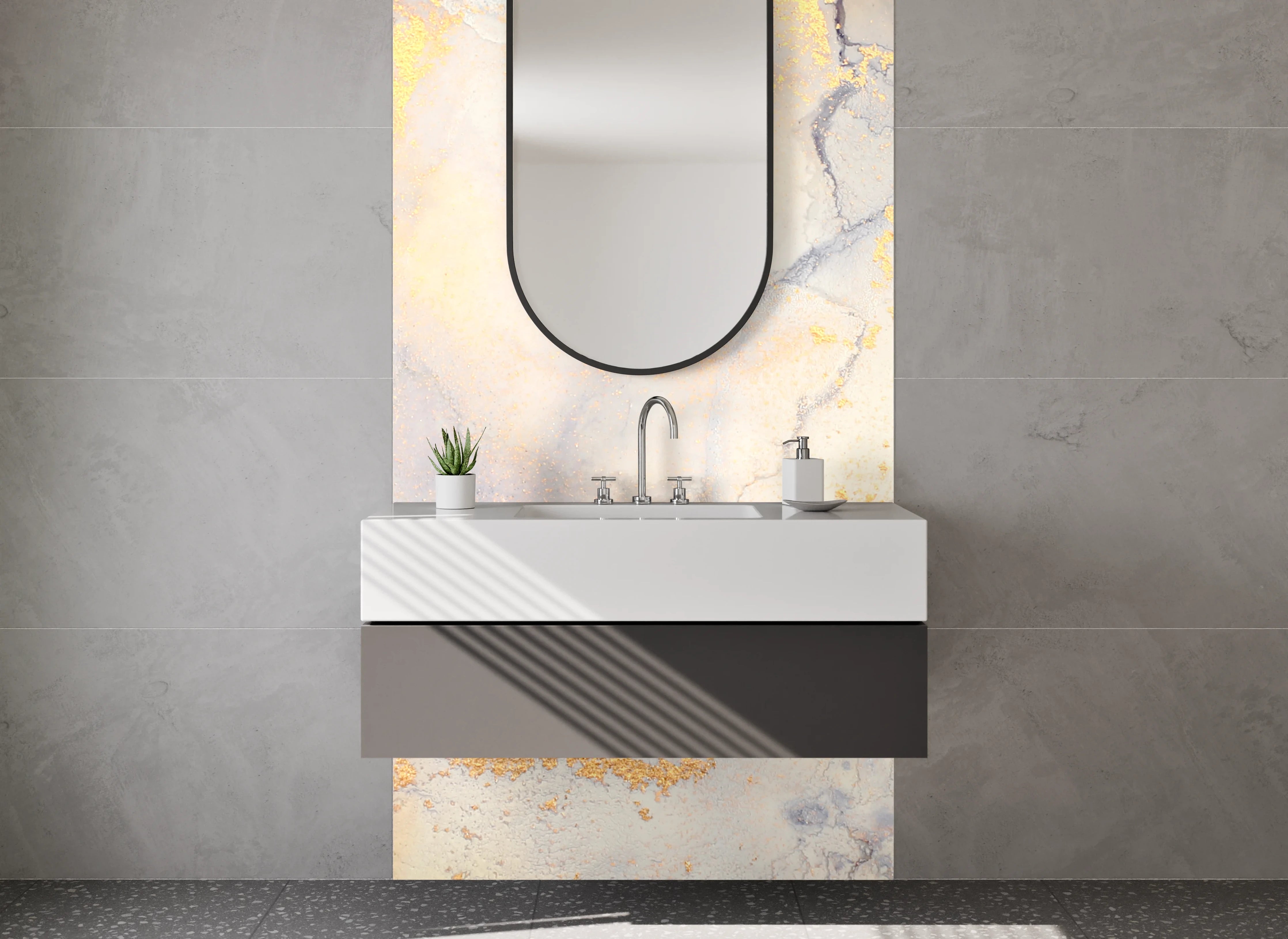 Waschbecken-Rückwand - Marmor Gold Aquarell Eleganz