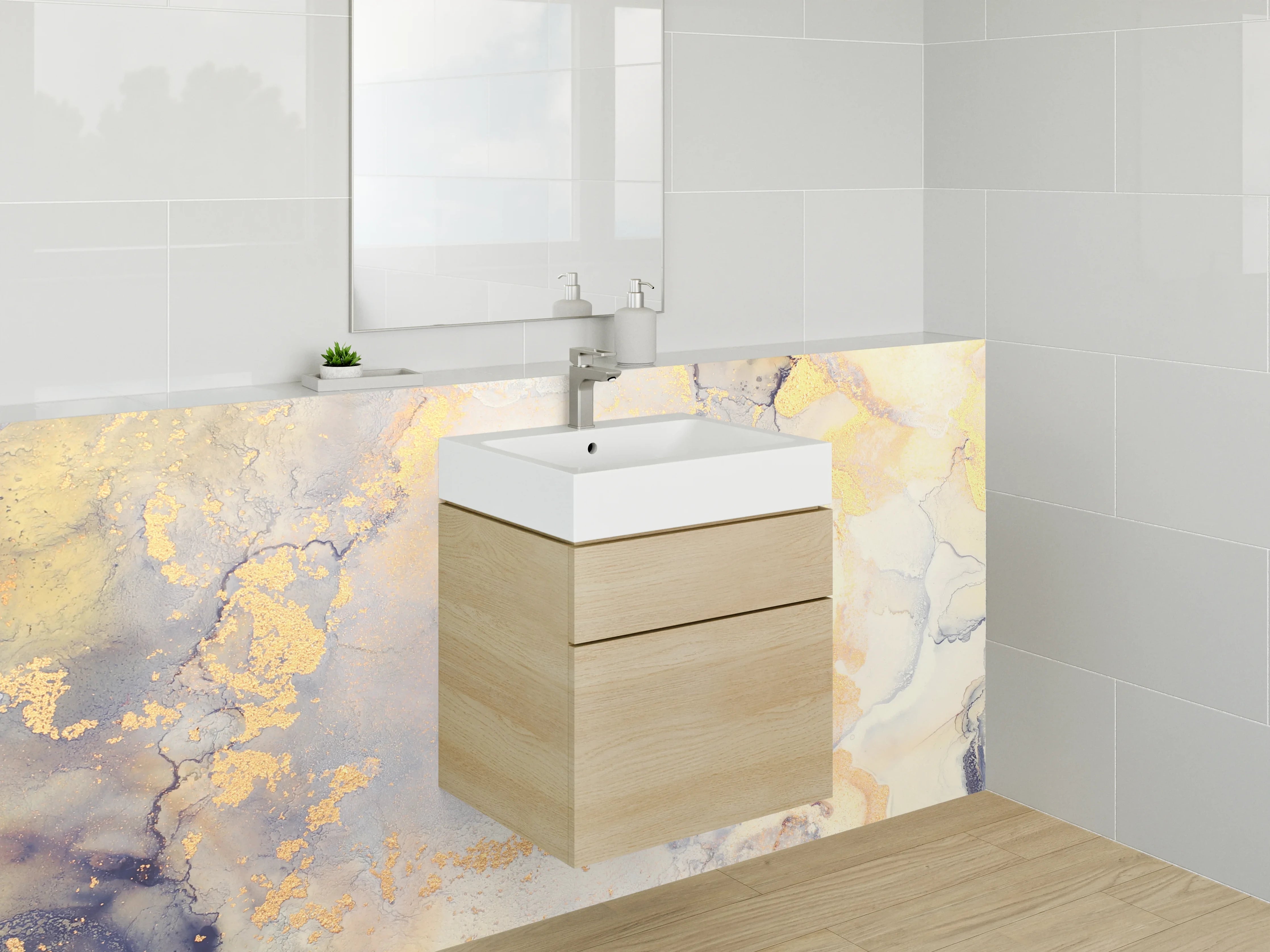 Waschbecken-Rückwand - Marmor Gold Aquarell Eleganz