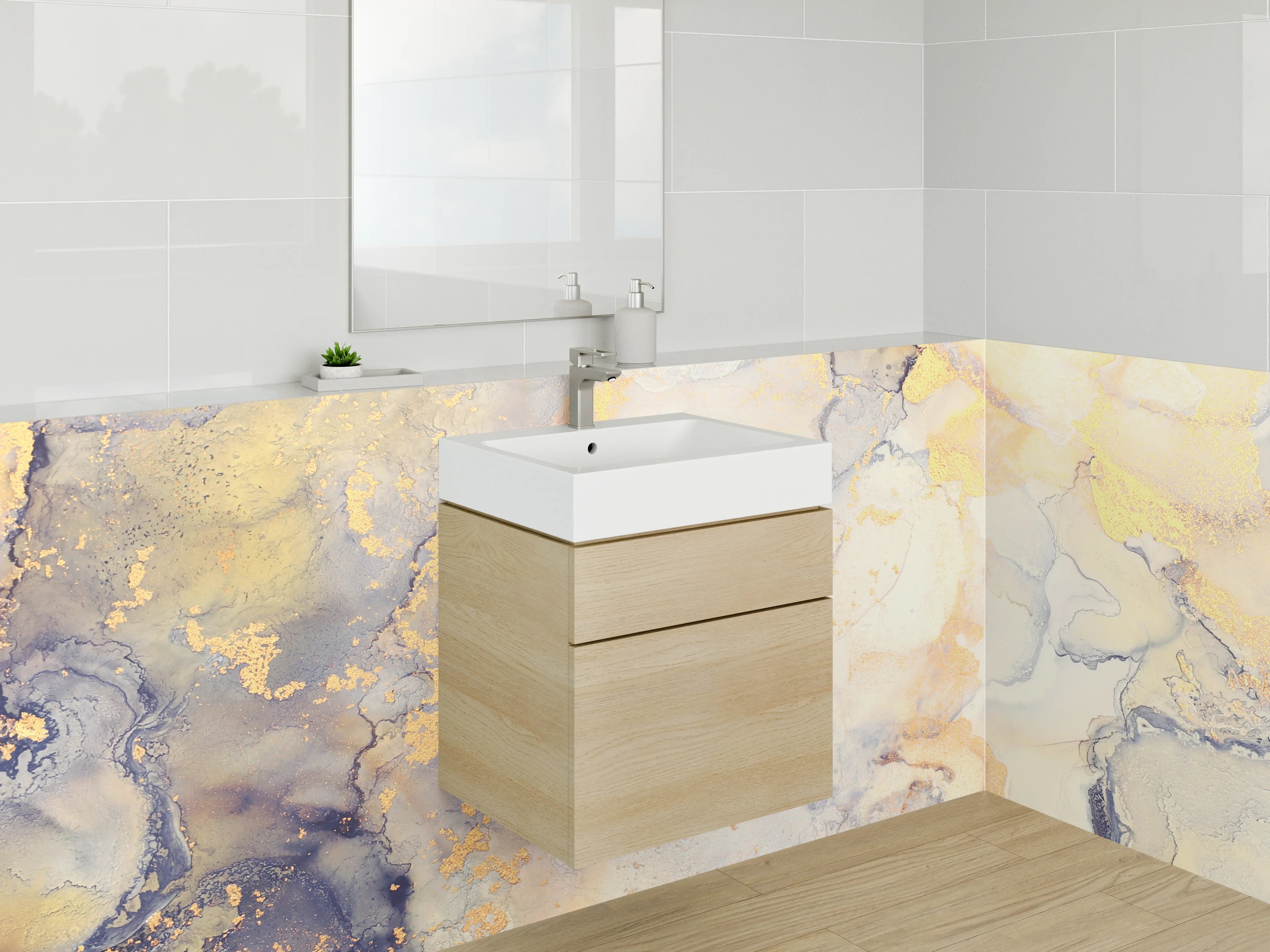 Waschbecken-Rückwand - Marmor Gold Aquarell Eleganz