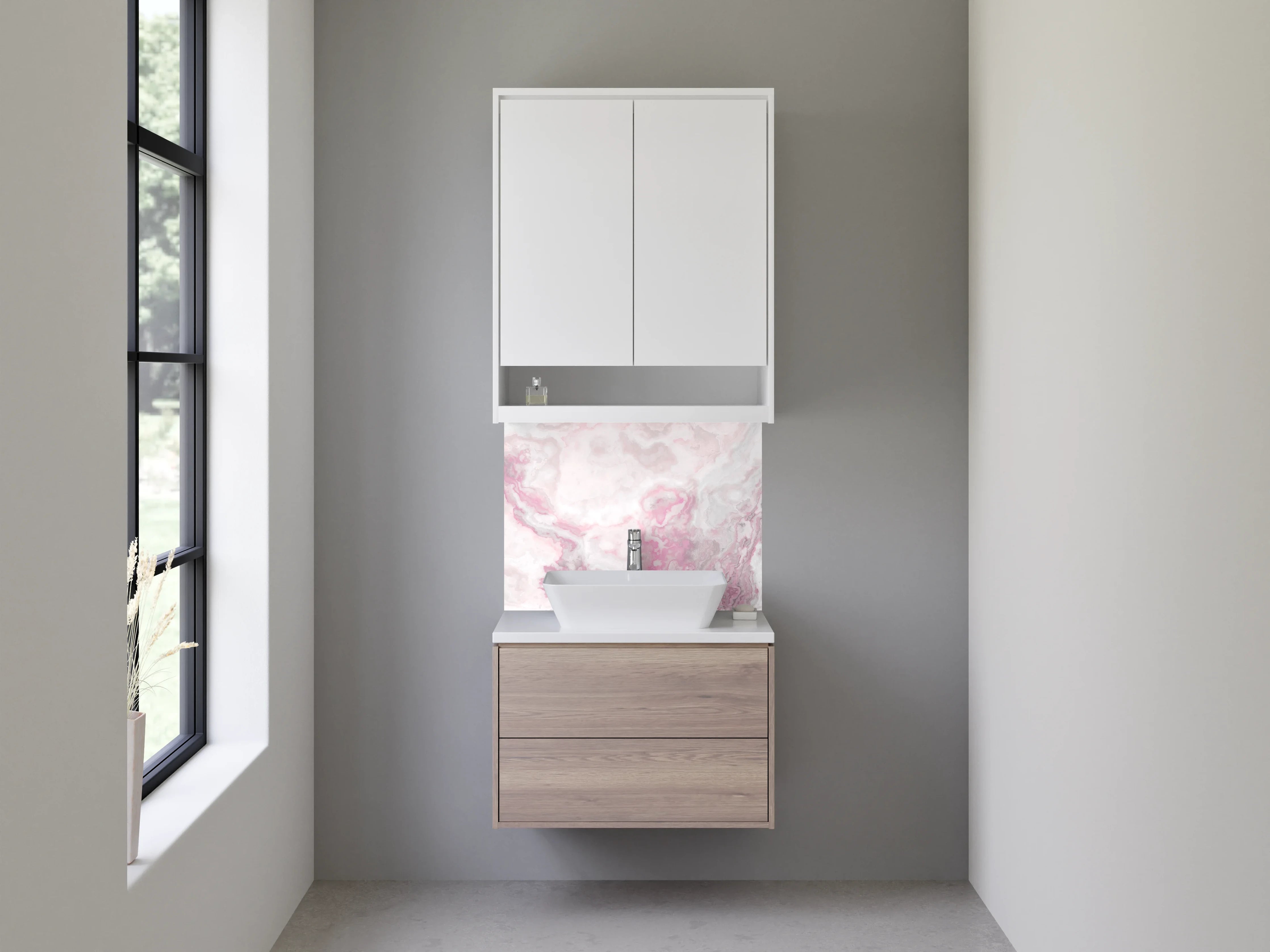 Waschbecken-Rückwand - Marmor Optik Rosa Weiß Grau