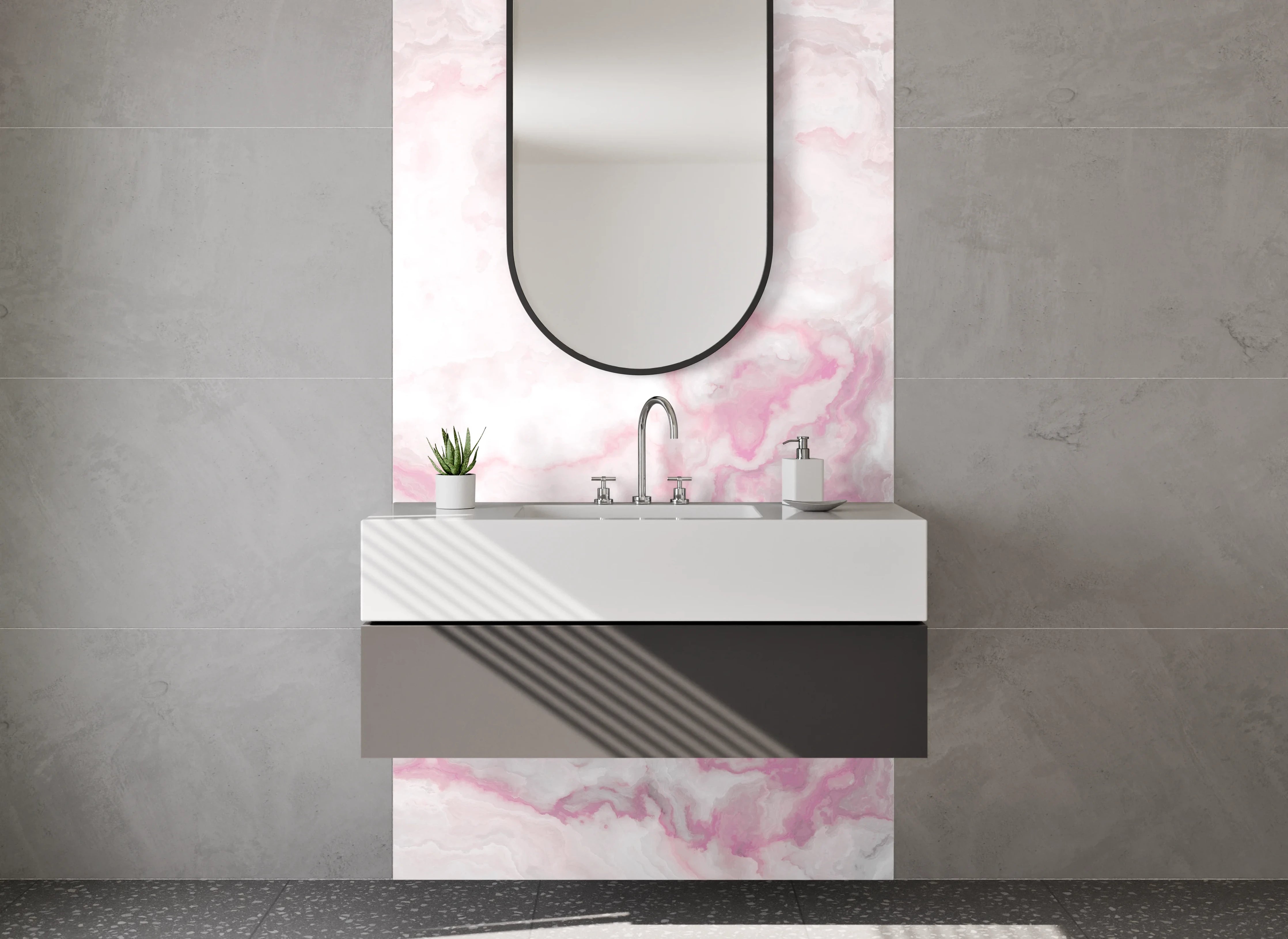 Waschbecken-Rückwand - Marmor Optik Rosa Weiß Grau