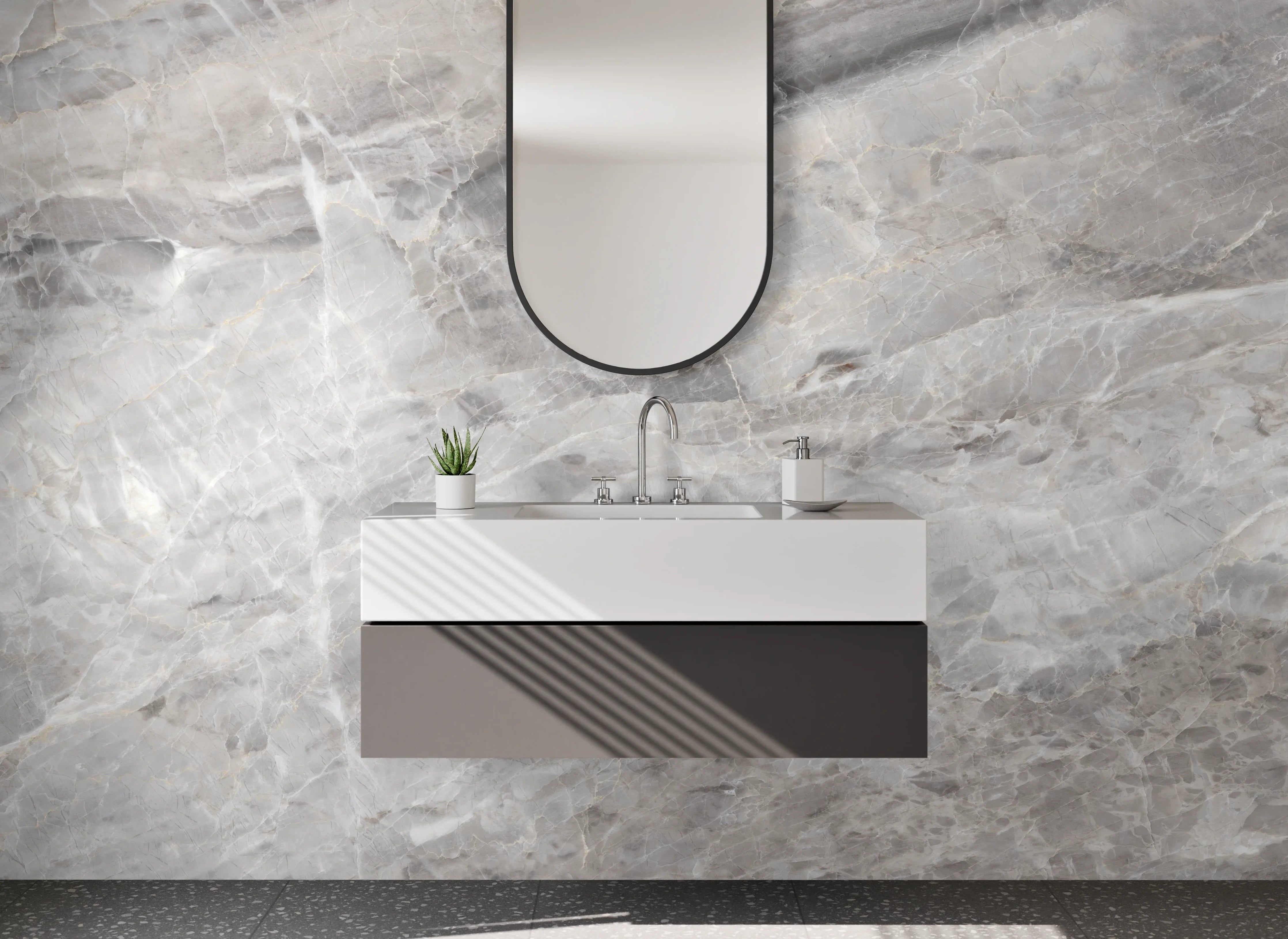 Waschbecken-Rückwand - Marmor Optik Weiß Grau Fliese