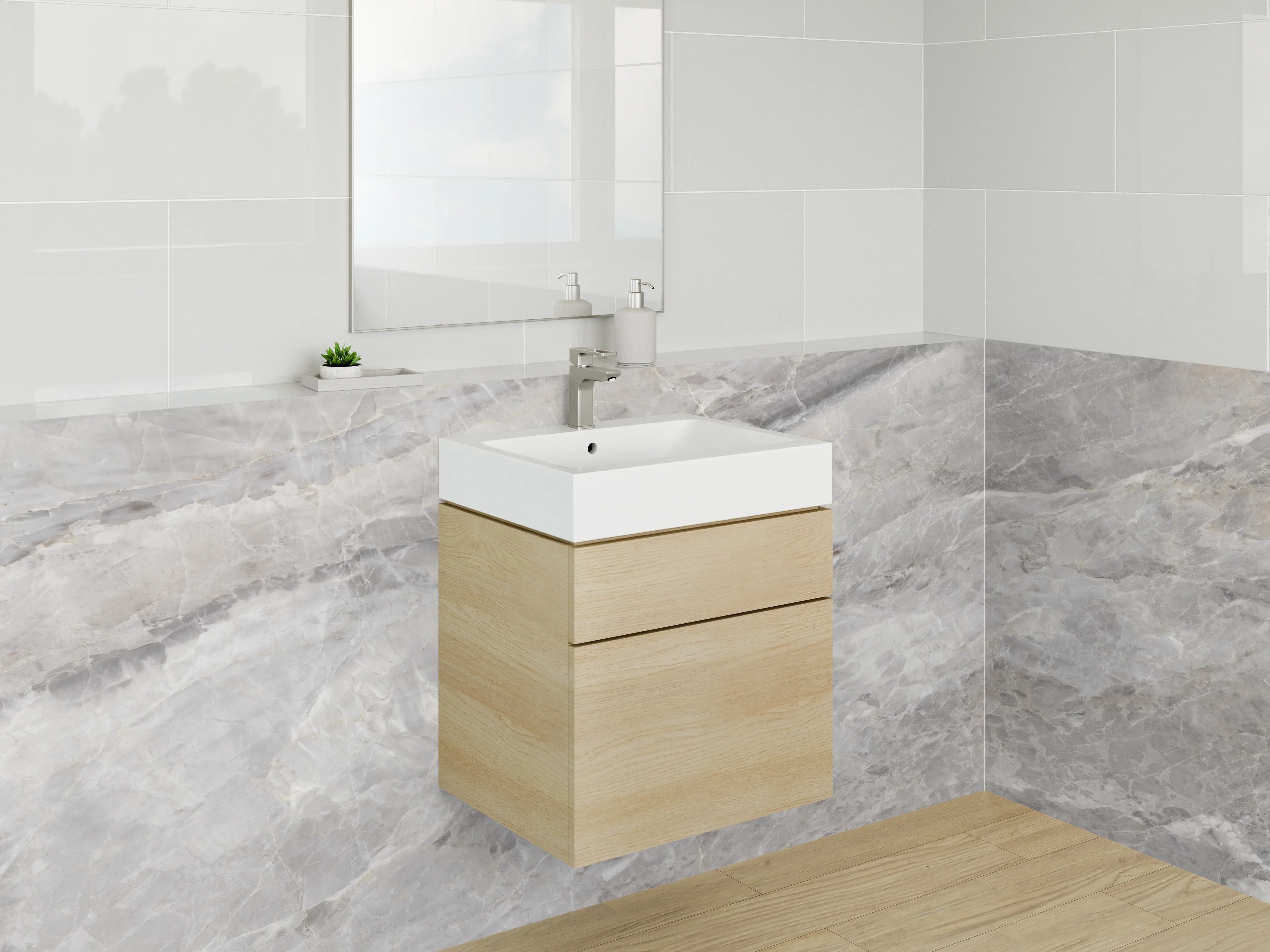 Waschbecken-Rückwand - Marmor Optik Weiß Grau Fliese