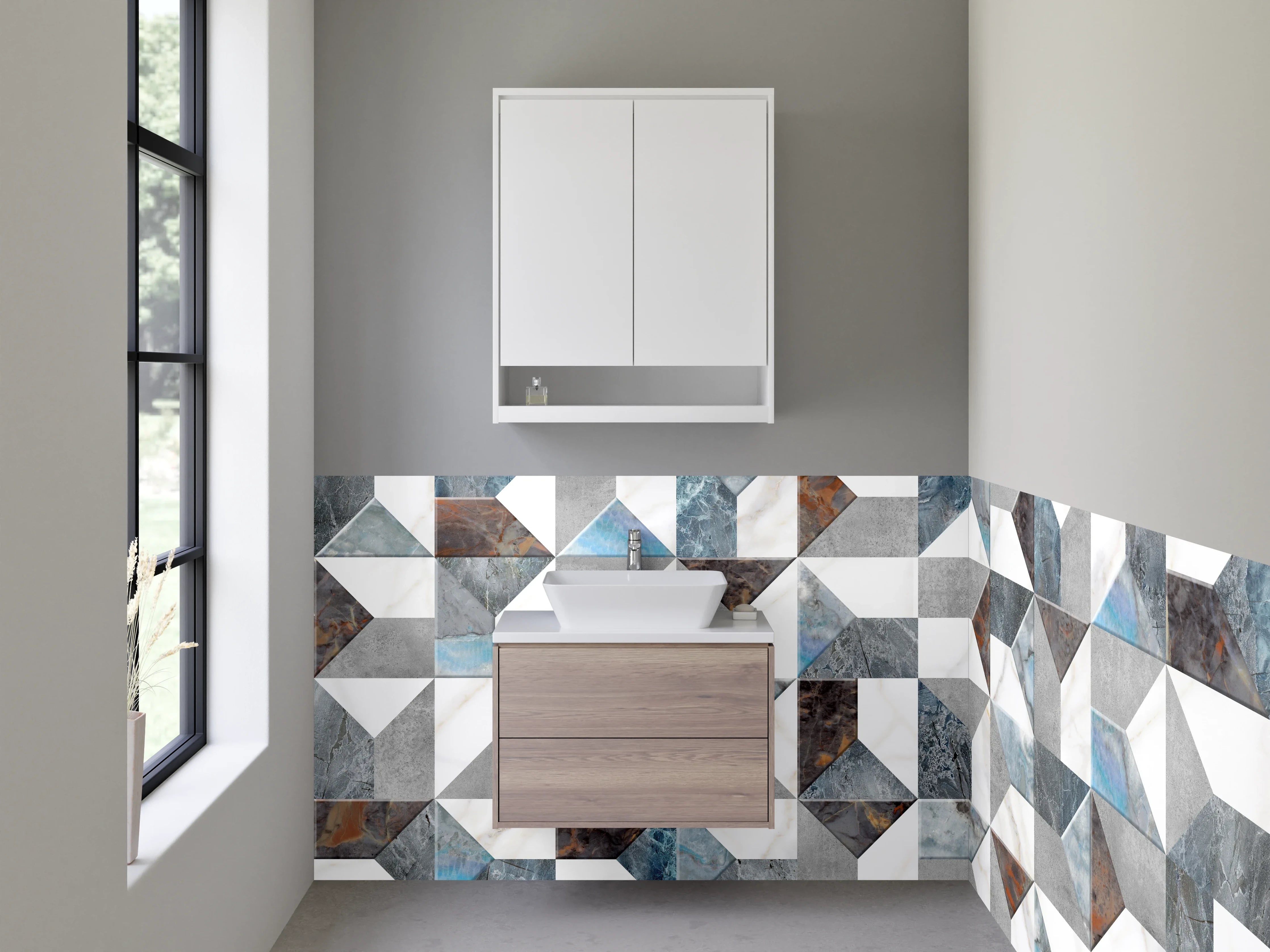 Waschbecken-Rückwand - Marmor Patchwork Muster Fliesen Grau