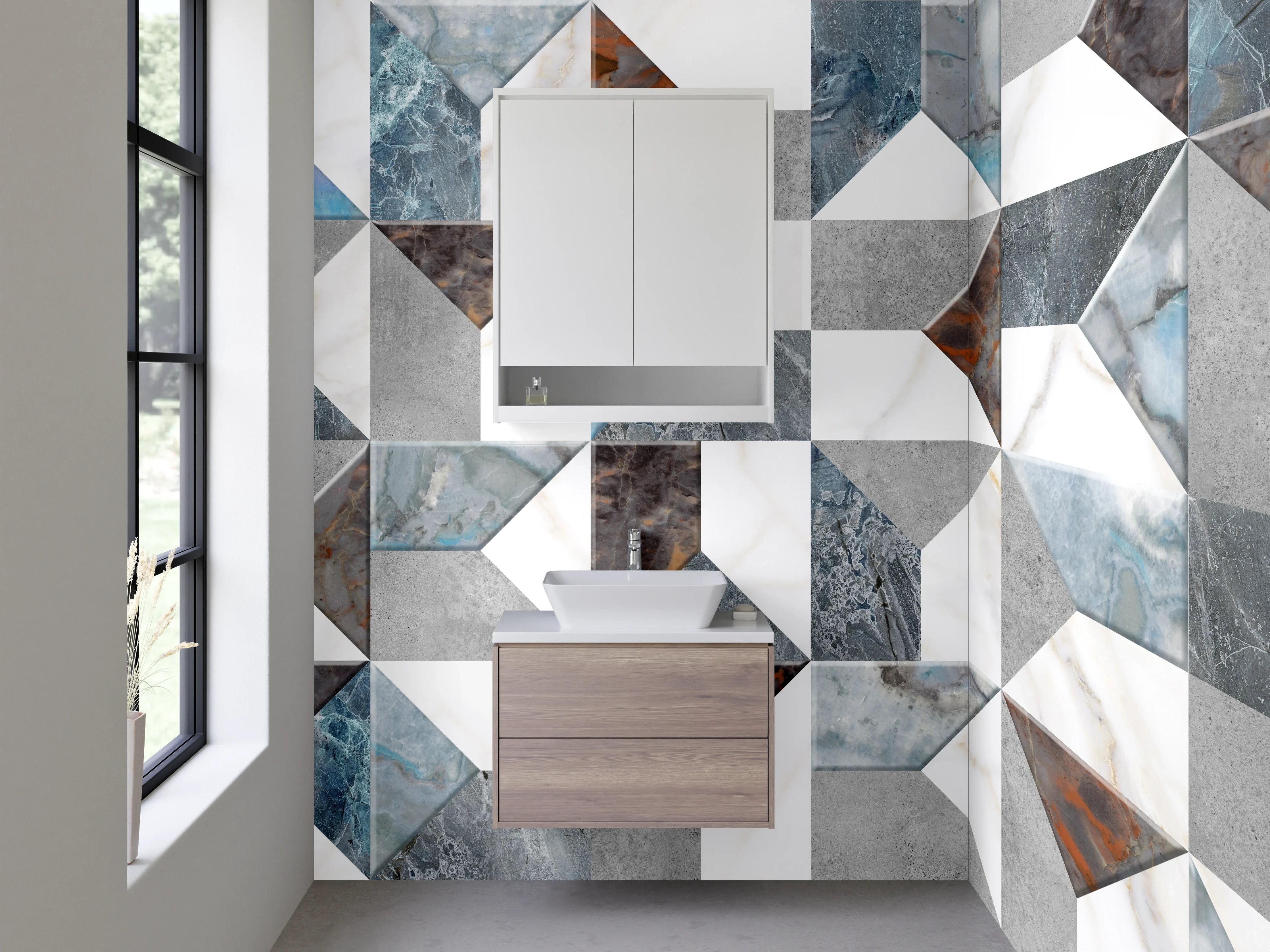 Waschbecken-Rückwand - Marmor Patchwork Muster Fliesen Grau