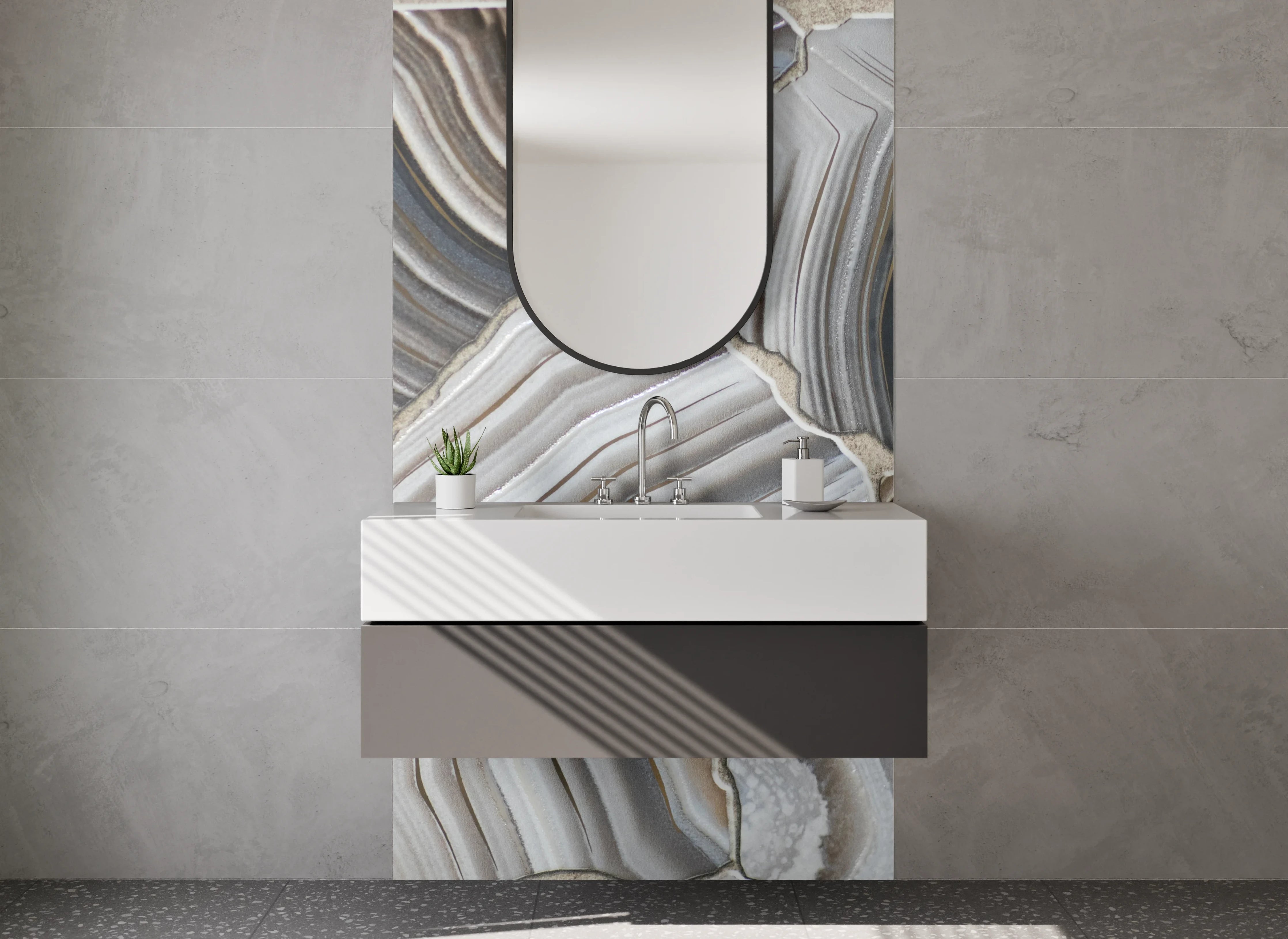 Waschbecken-Rückwand - Marmorartige Naturstein-Optik