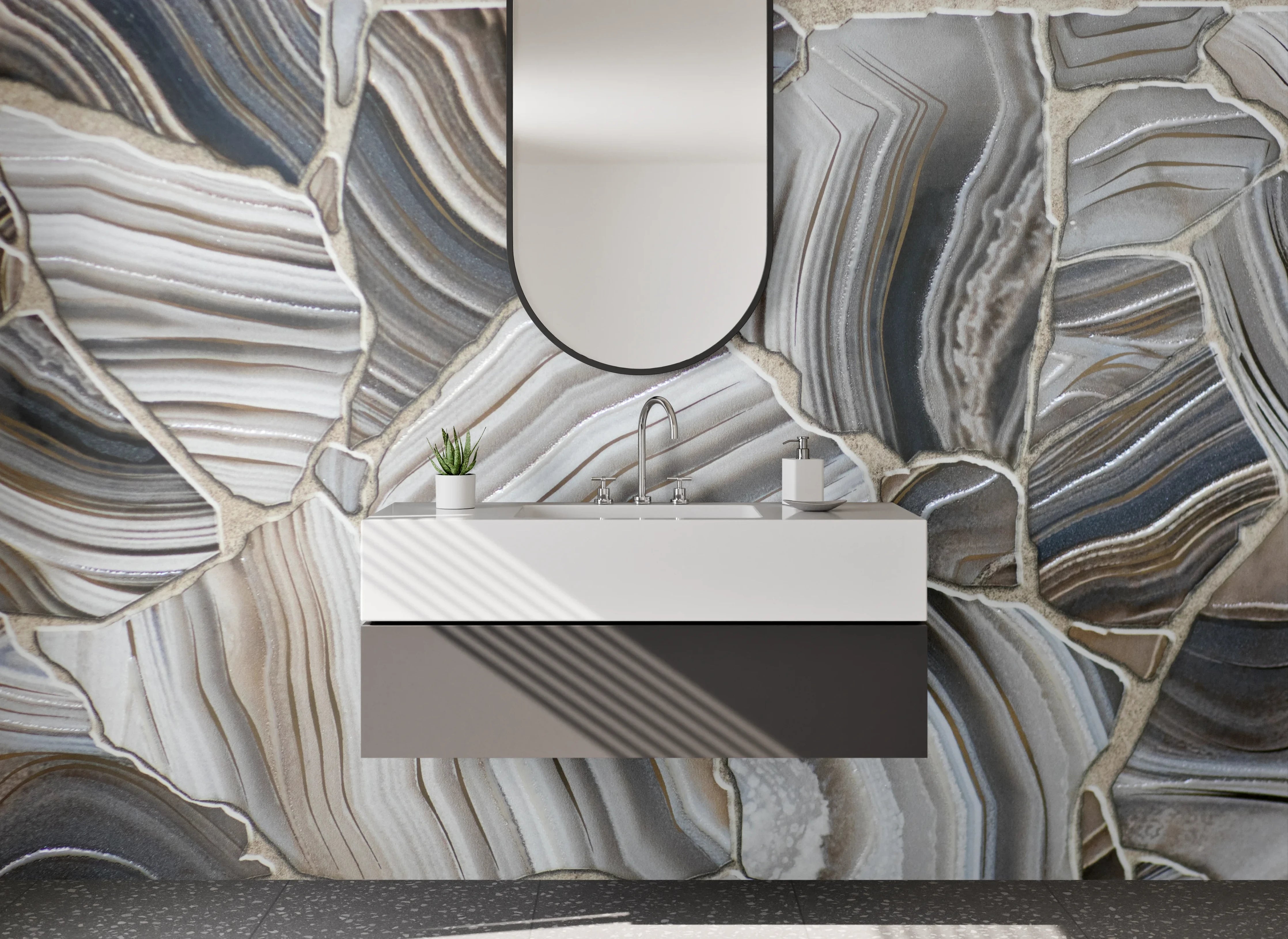 Waschbecken-Rückwand - Marmorartige Naturstein-Optik