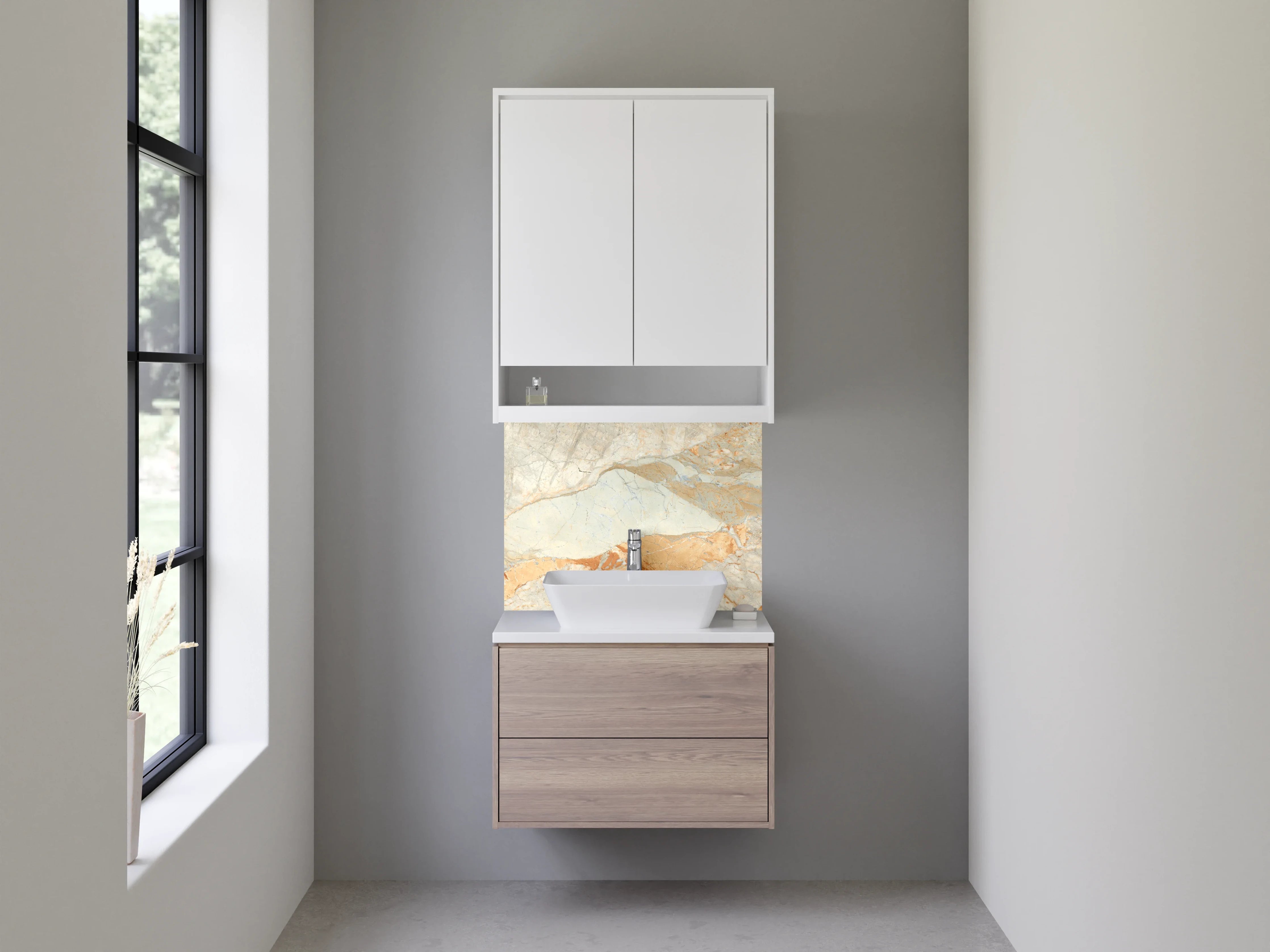 Waschbecken-Rückwand - Marmoroptik Beige Gold Grau Stein