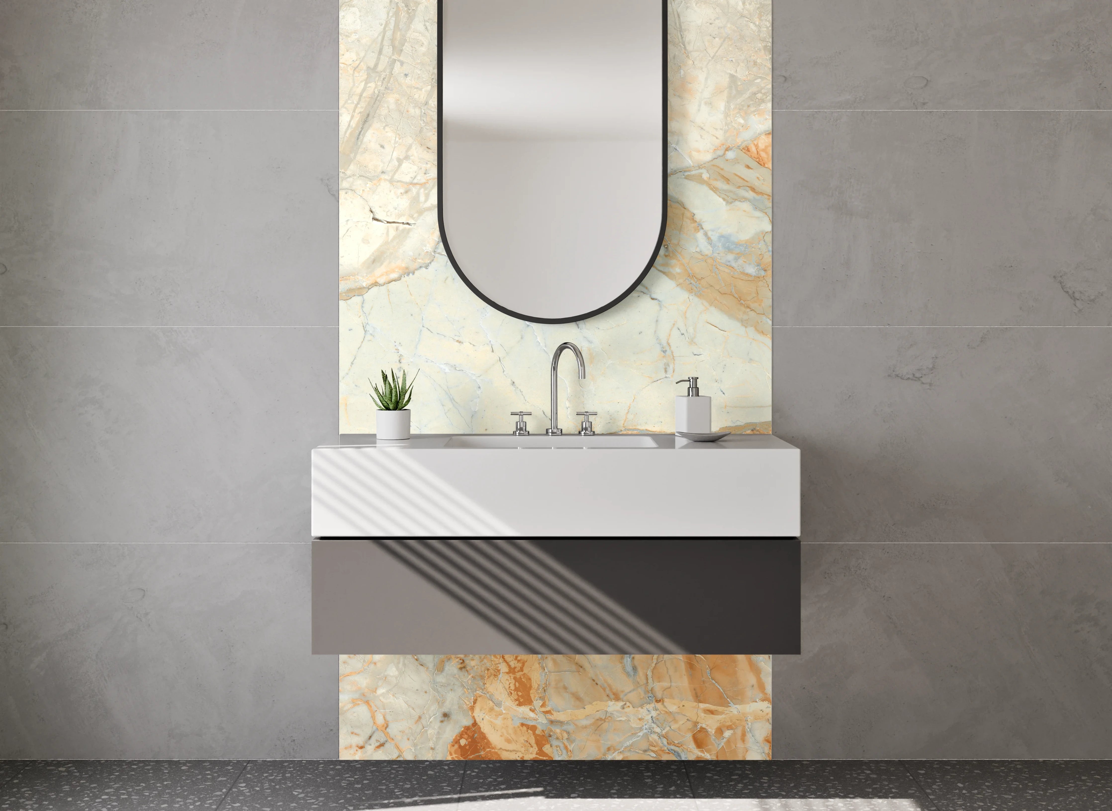 Waschbecken-Rückwand - Marmoroptik Beige Gold Grau Stein