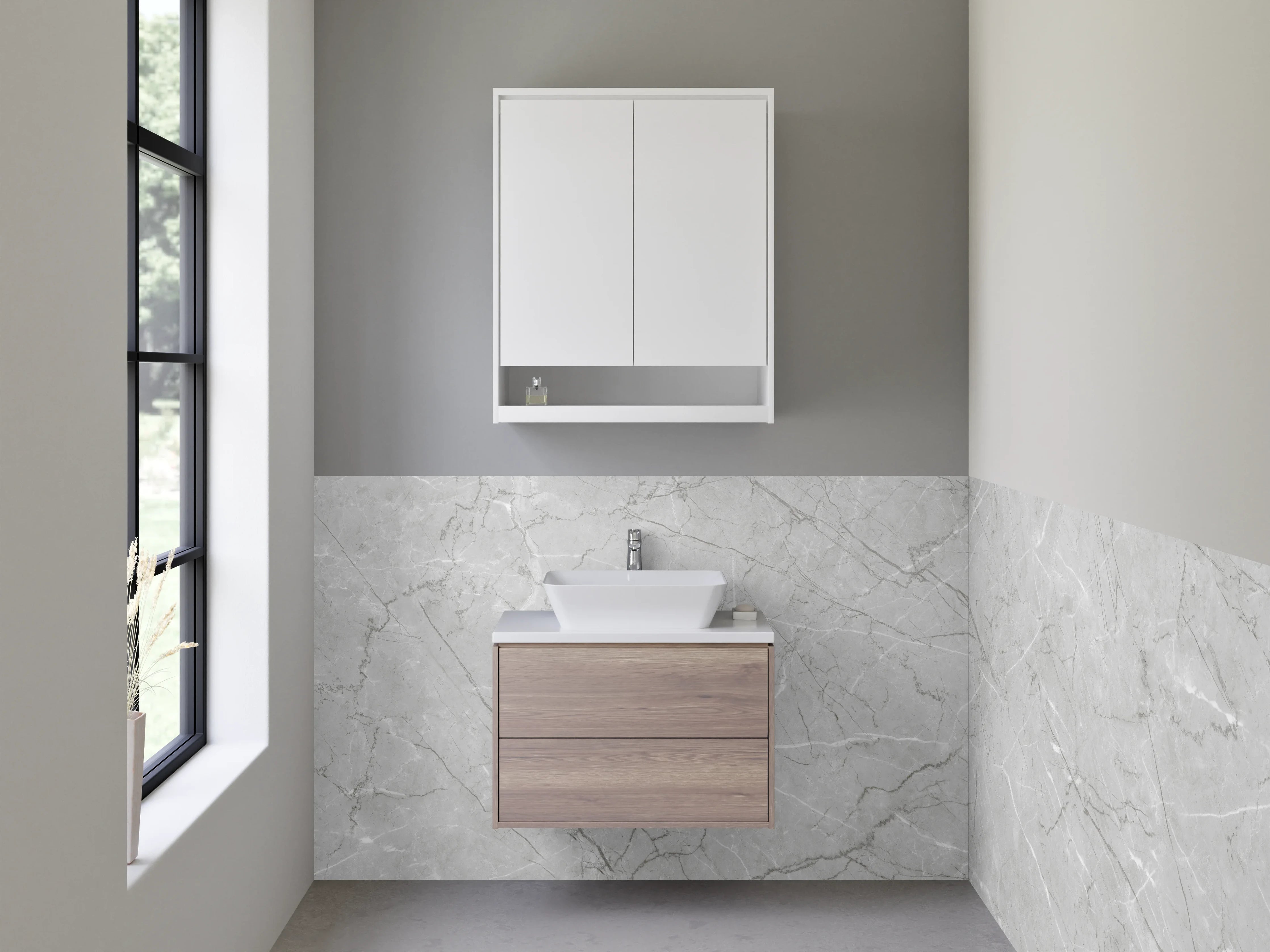 Waschbecken-Rückwand - Marmoroptik Grau Weiß Wandpaneel