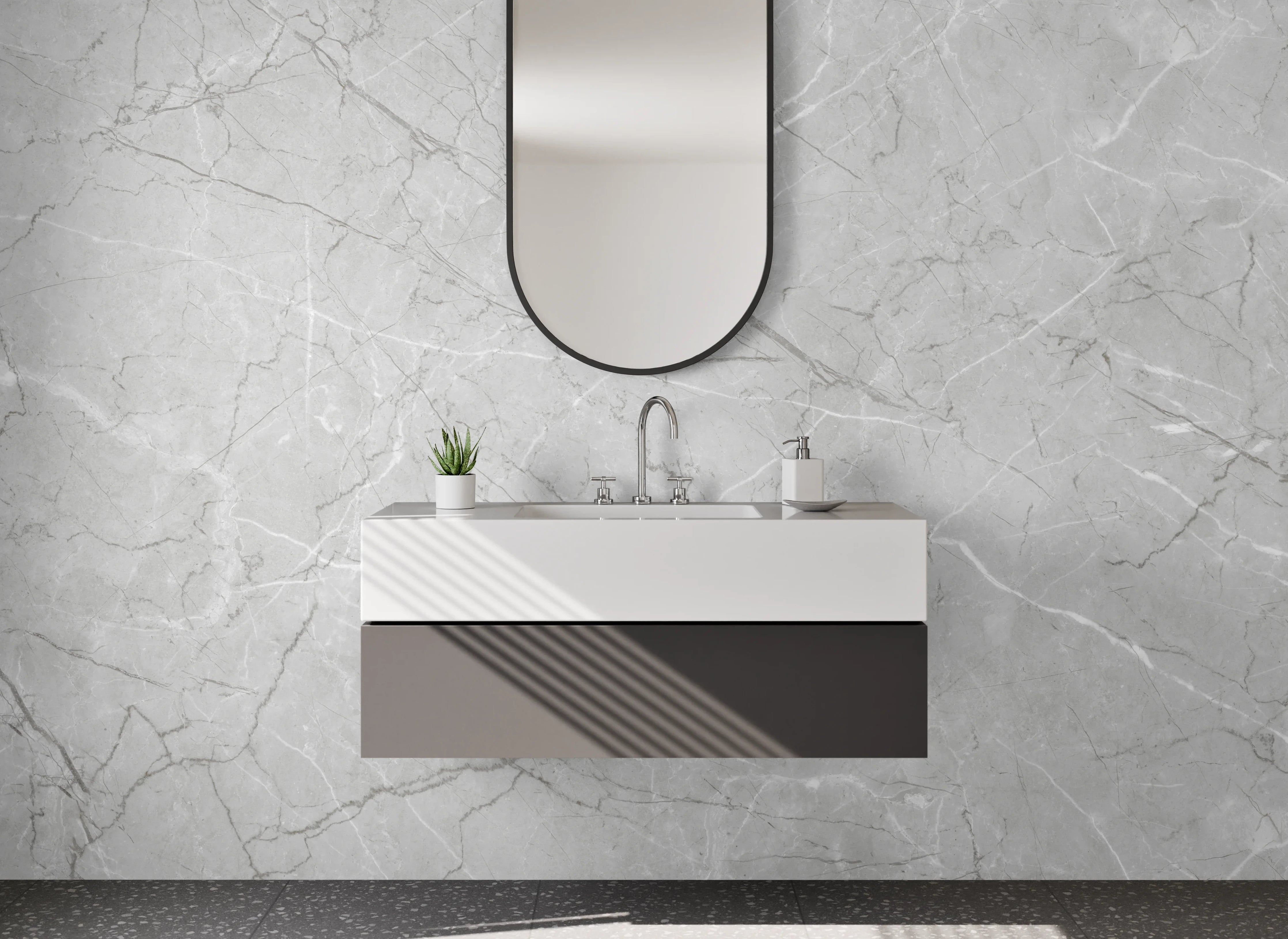 Waschbecken-Rückwand - Marmoroptik Grau Weiß Wandpaneel