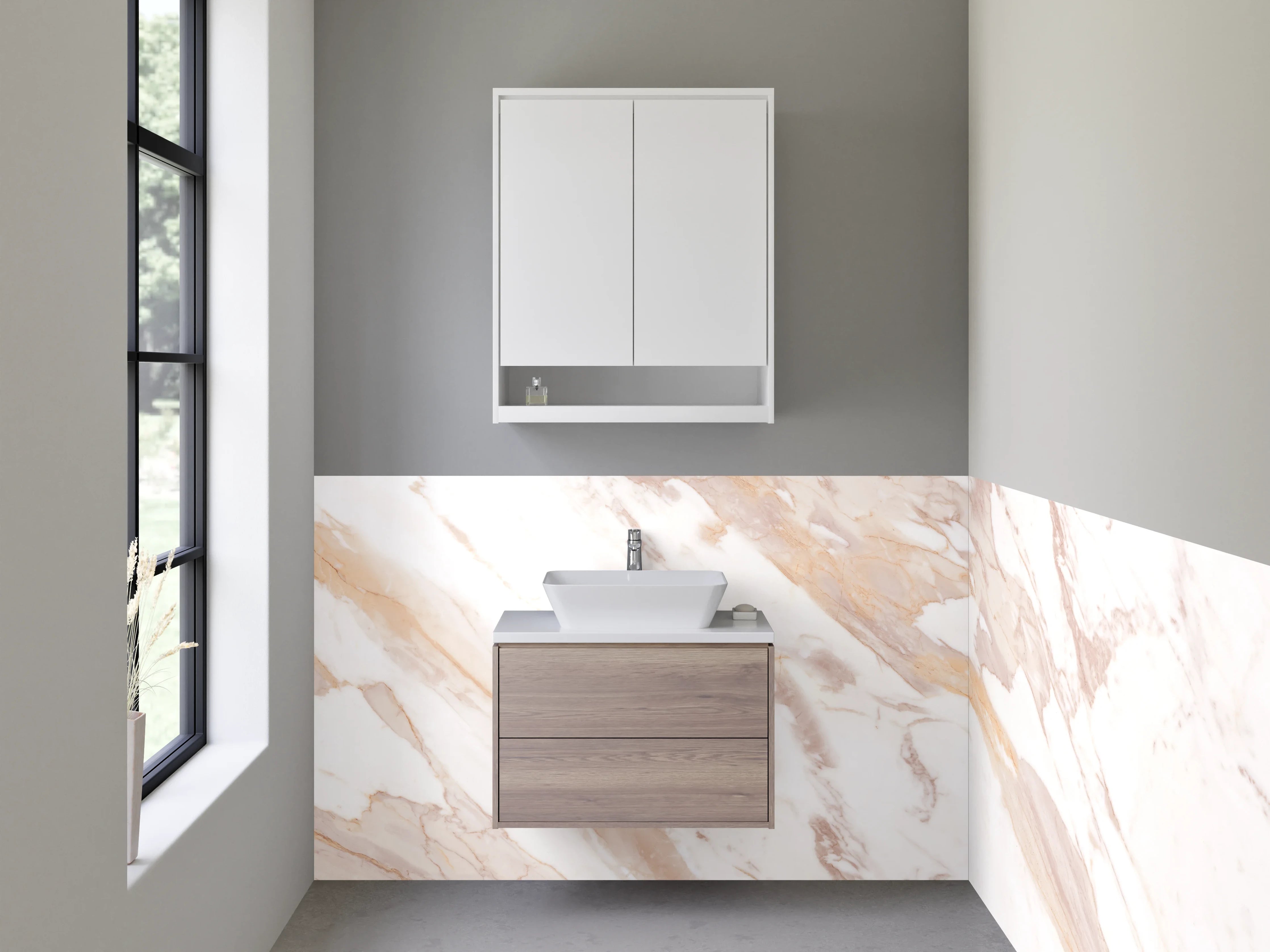 Waschbecken-Rückwand - Marmoroptik Weiß Beige Braun Fliesen