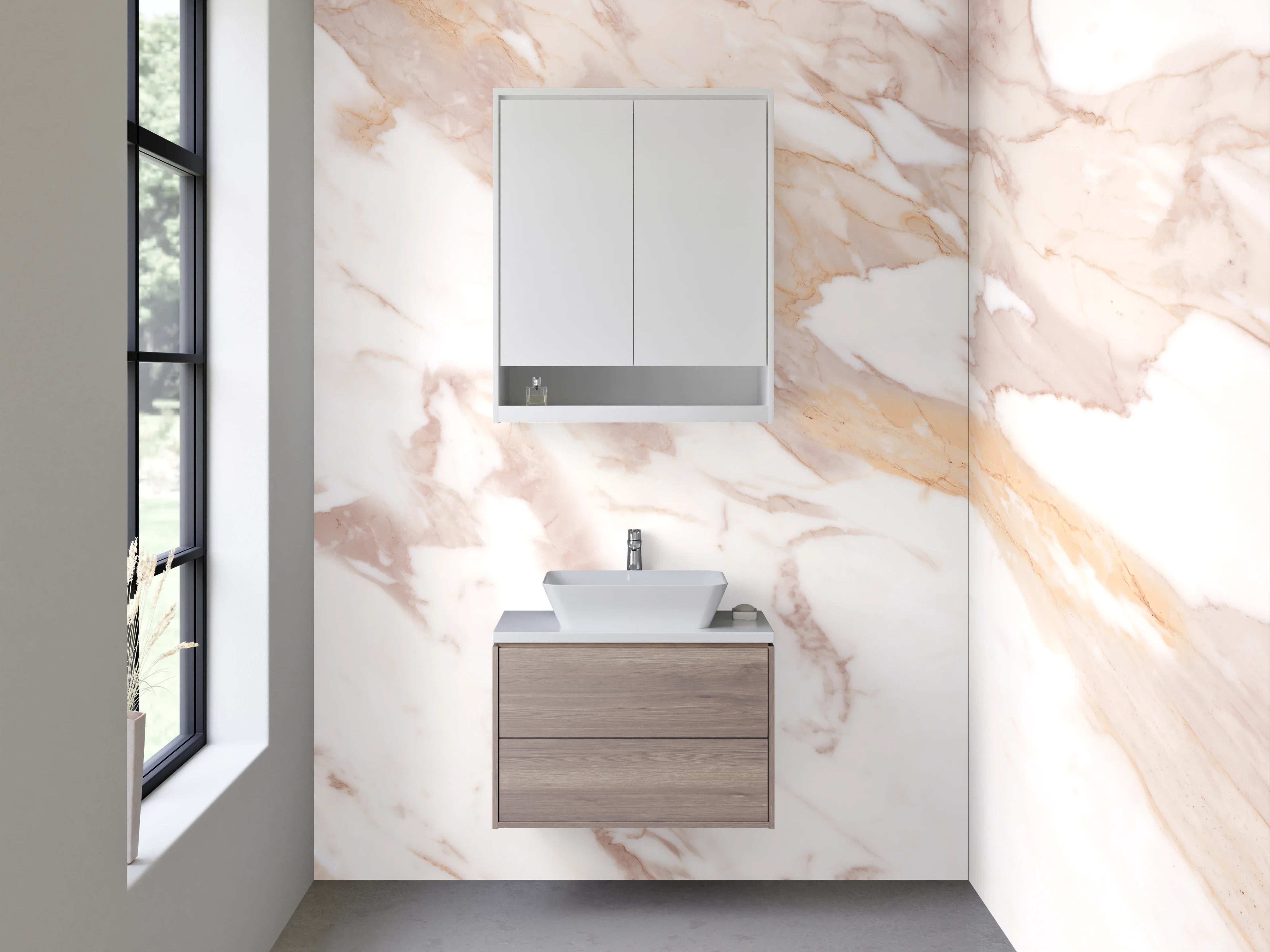 Waschbecken-Rückwand - Marmoroptik Weiß Beige Braun Fliesen