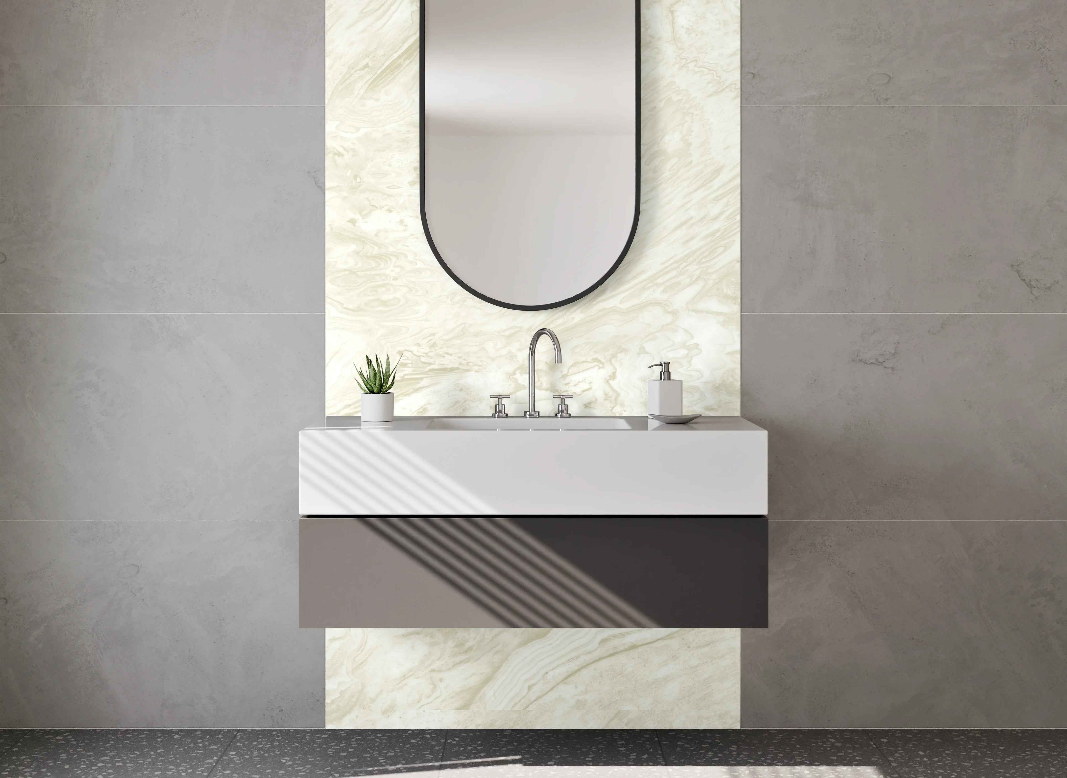 Waschbecken-Rückwand - Marmoroptik Weiß Beige Wanddekor